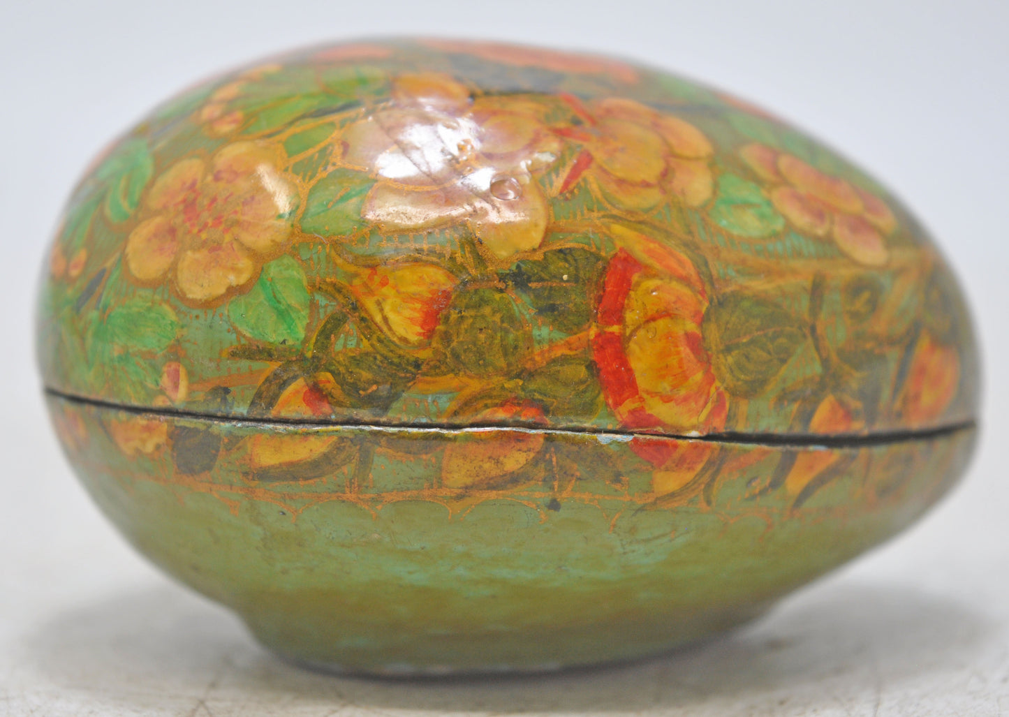 Vintage Papier Mache Egg Shaped Box Original Old Hand Crafted Painted