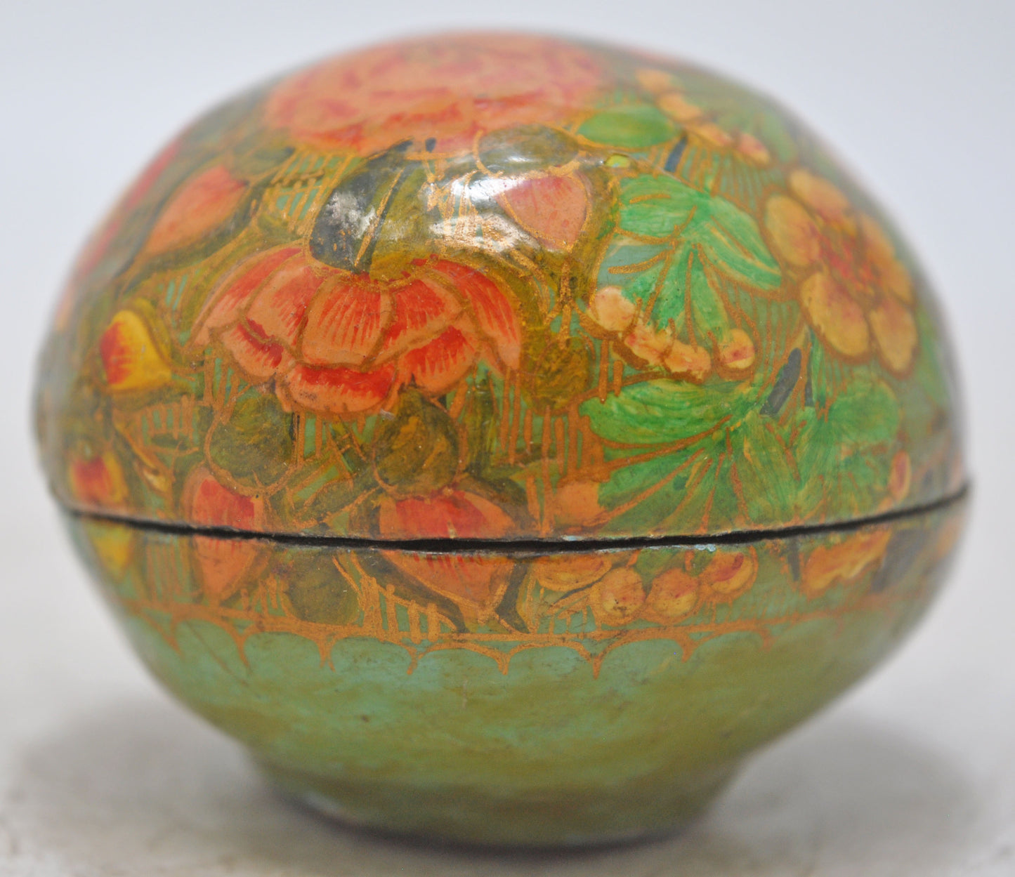 Vintage Papier Mache Egg Shaped Box Original Old Hand Crafted Painted