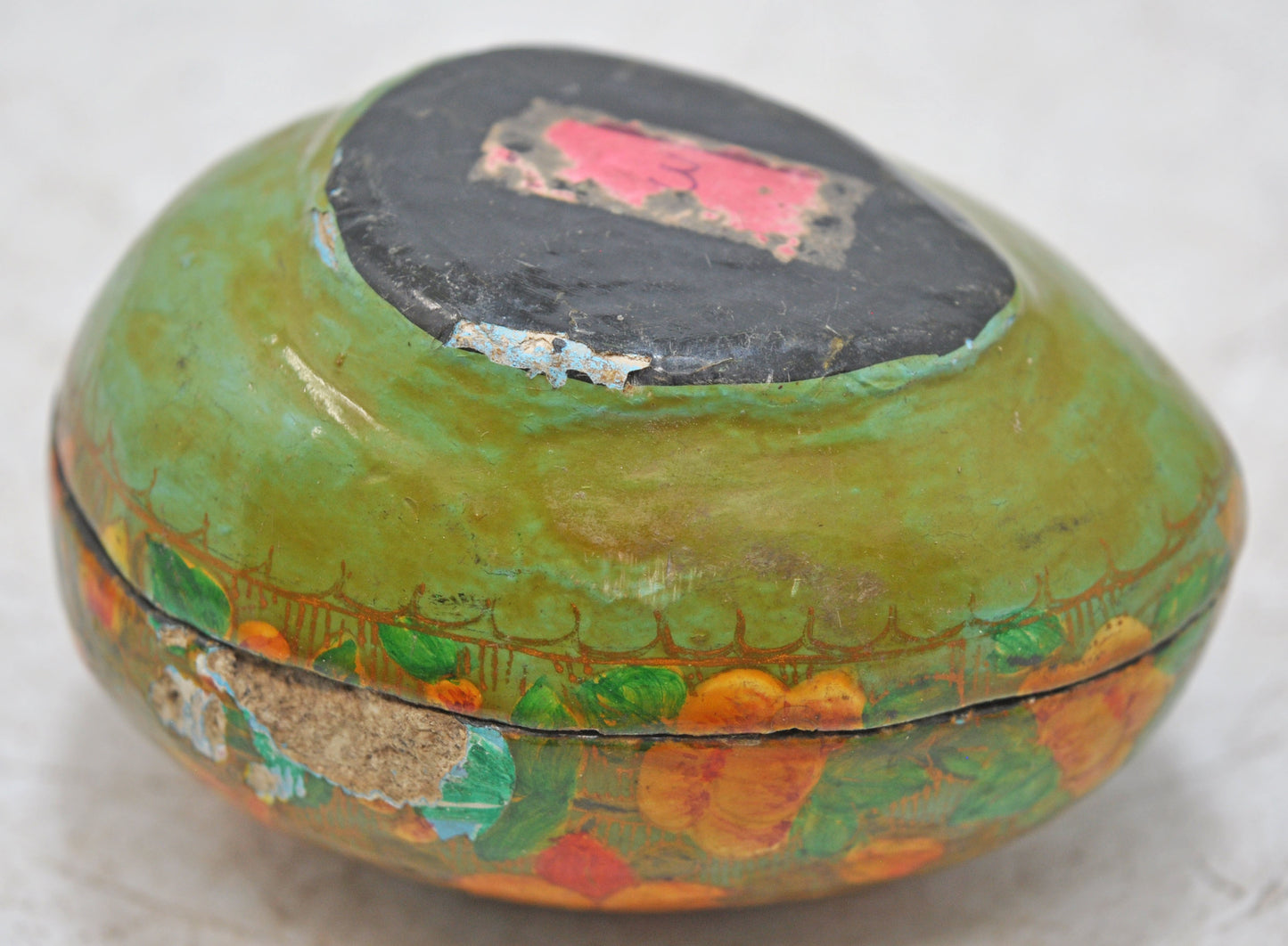 Vintage Papier Mache Egg Shaped Box Original Old Hand Crafted Painted