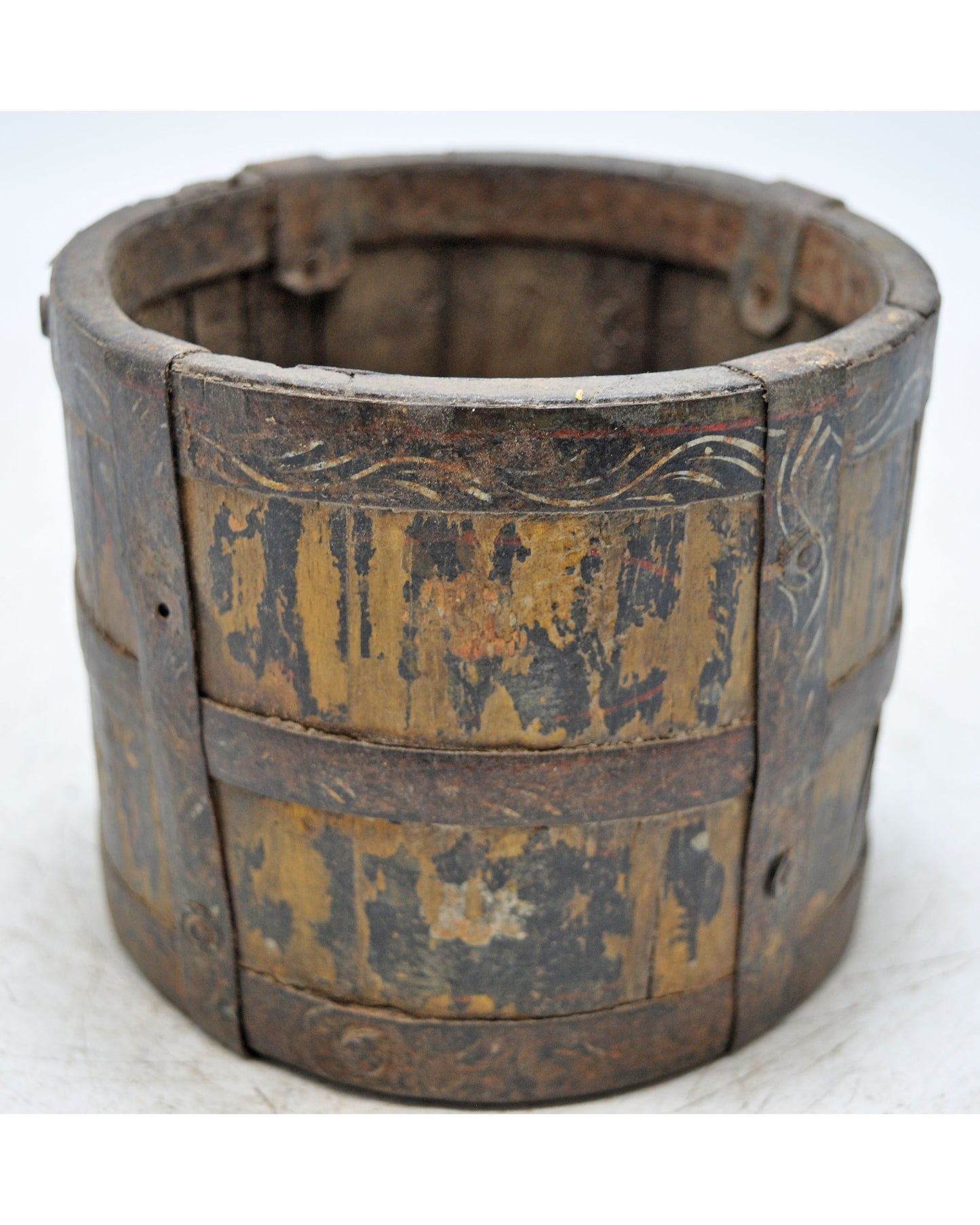 Vintage Wooden Round Grain Measurement Pot Original Old Hand Crafted