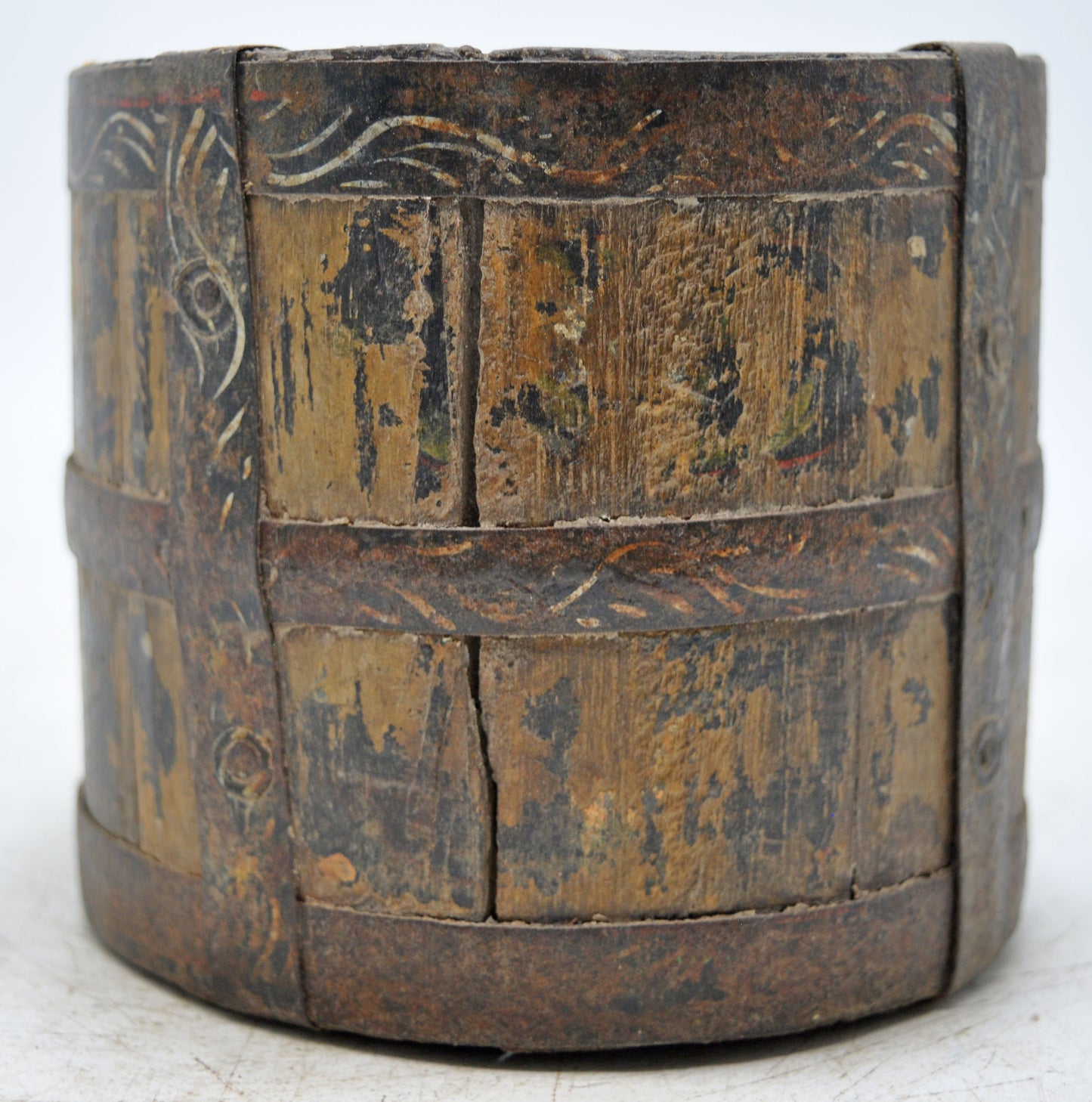 Vintage Wooden Round Grain Measurement Pot Original Old Hand Crafted