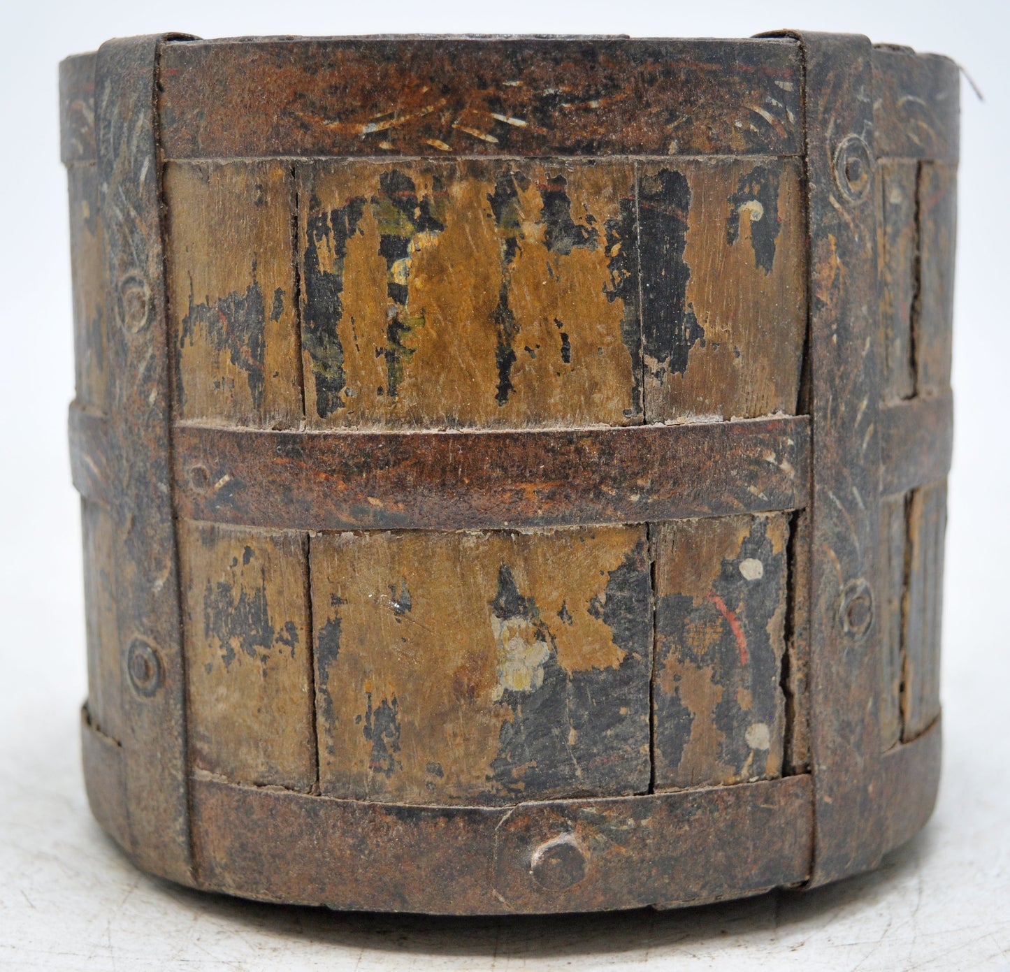 Vintage Wooden Round Grain Measurement Pot Original Old Hand Crafted