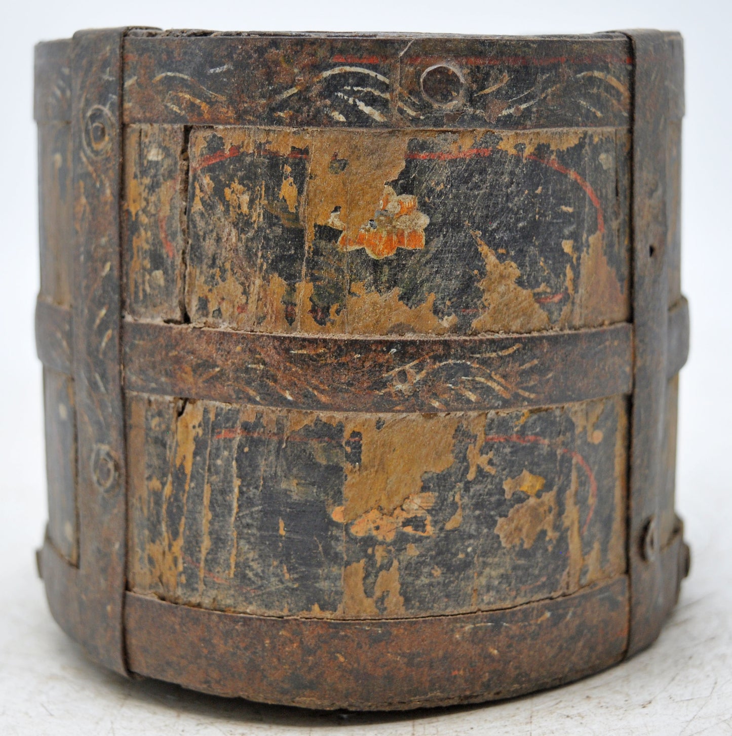 Vintage Wooden Round Grain Measurement Pot Original Old Hand Crafted