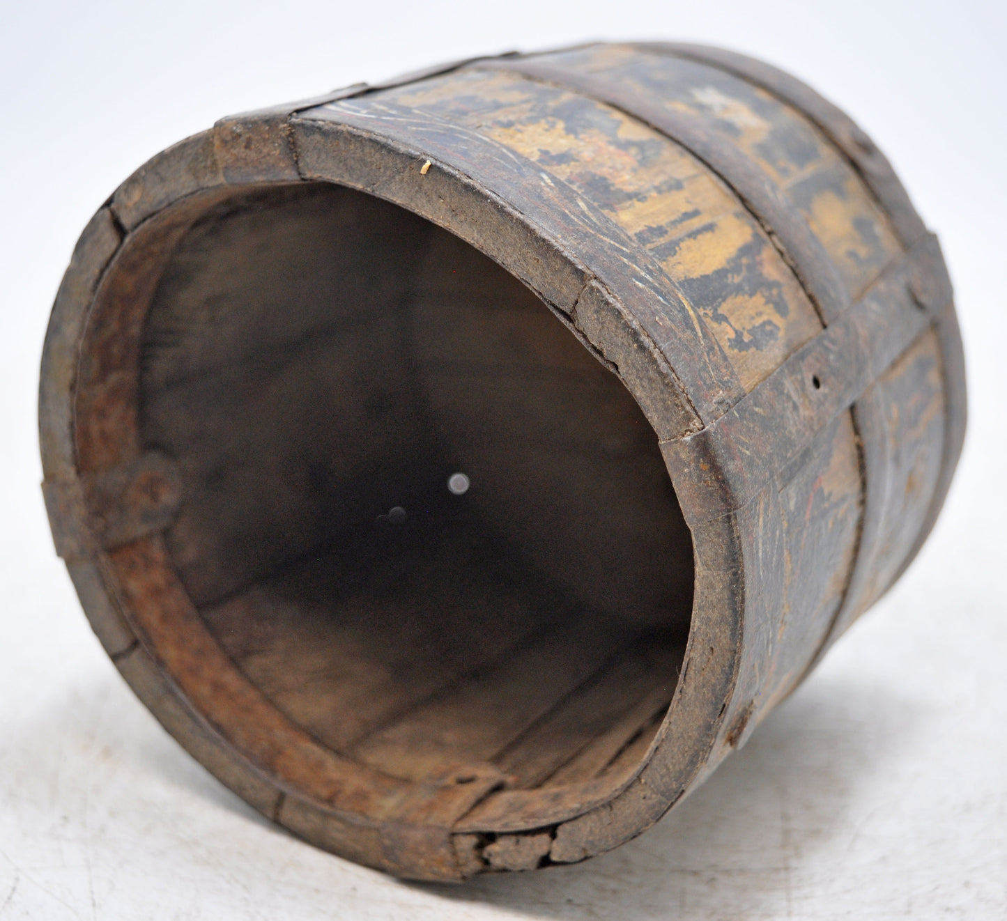 Vintage Wooden Round Grain Measurement Pot Original Old Hand Crafted