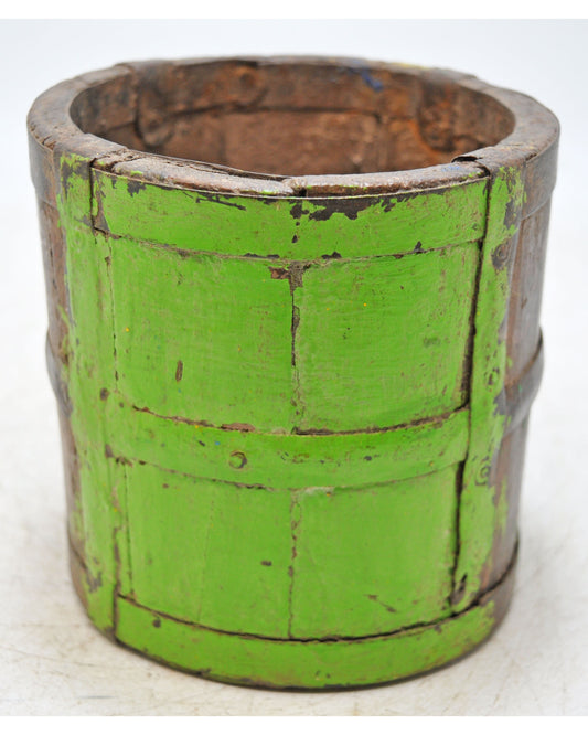 Vintage Wooden Round Grain Measurement Pot Original Old Hand Crafted