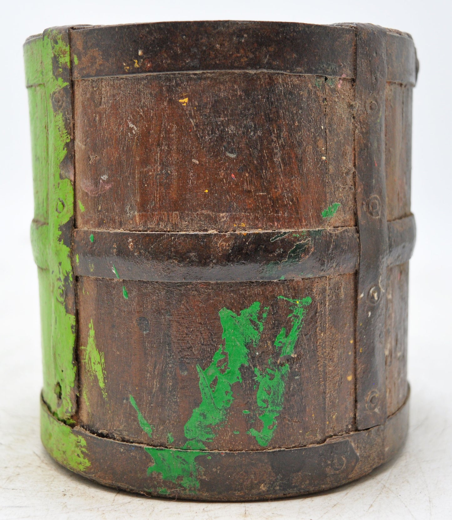 Vintage Wooden Round Grain Measurement Pot Original Old Hand Crafted