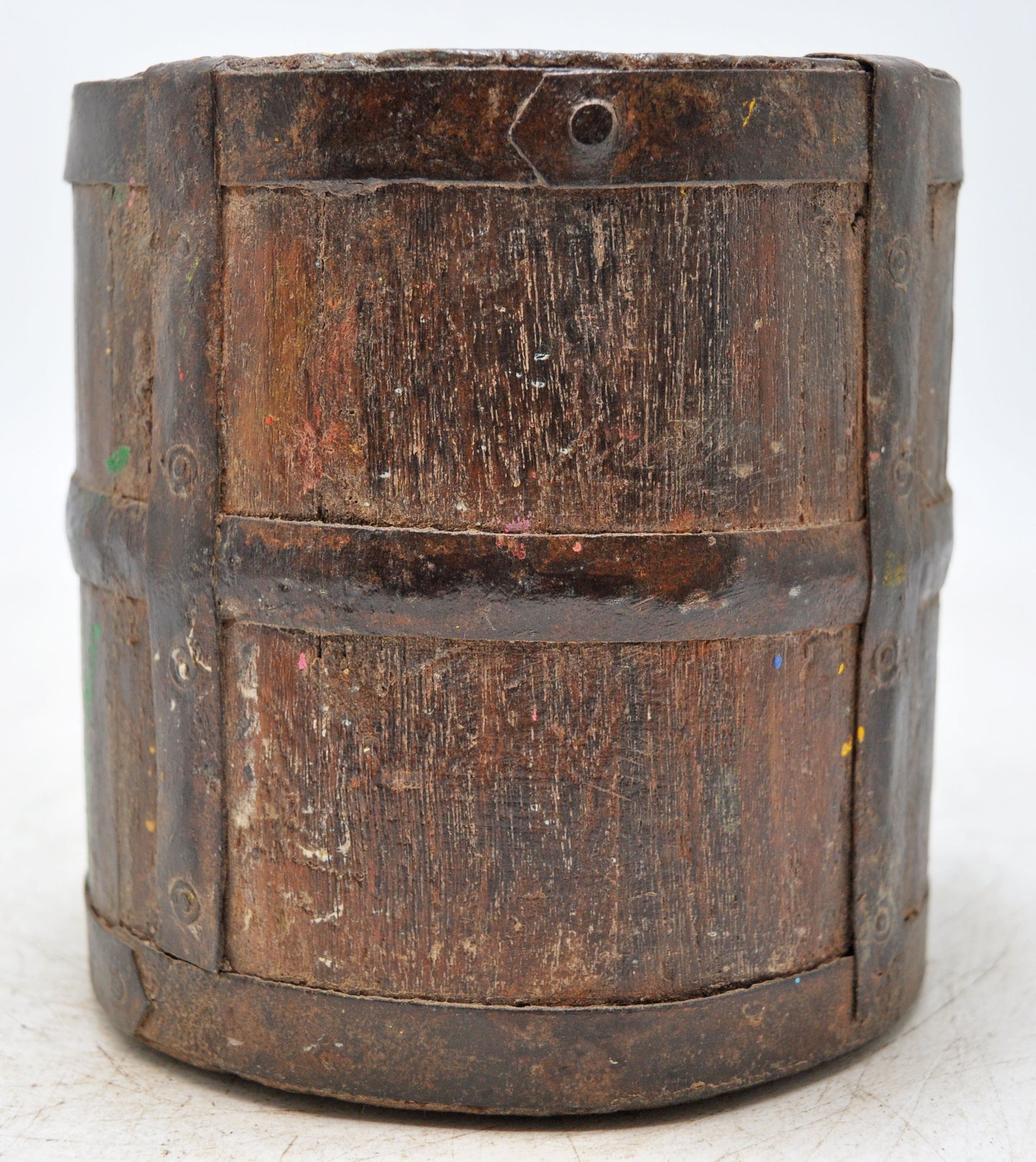 Vintage Wooden Round Grain Measurement Pot Original Old Hand Crafted