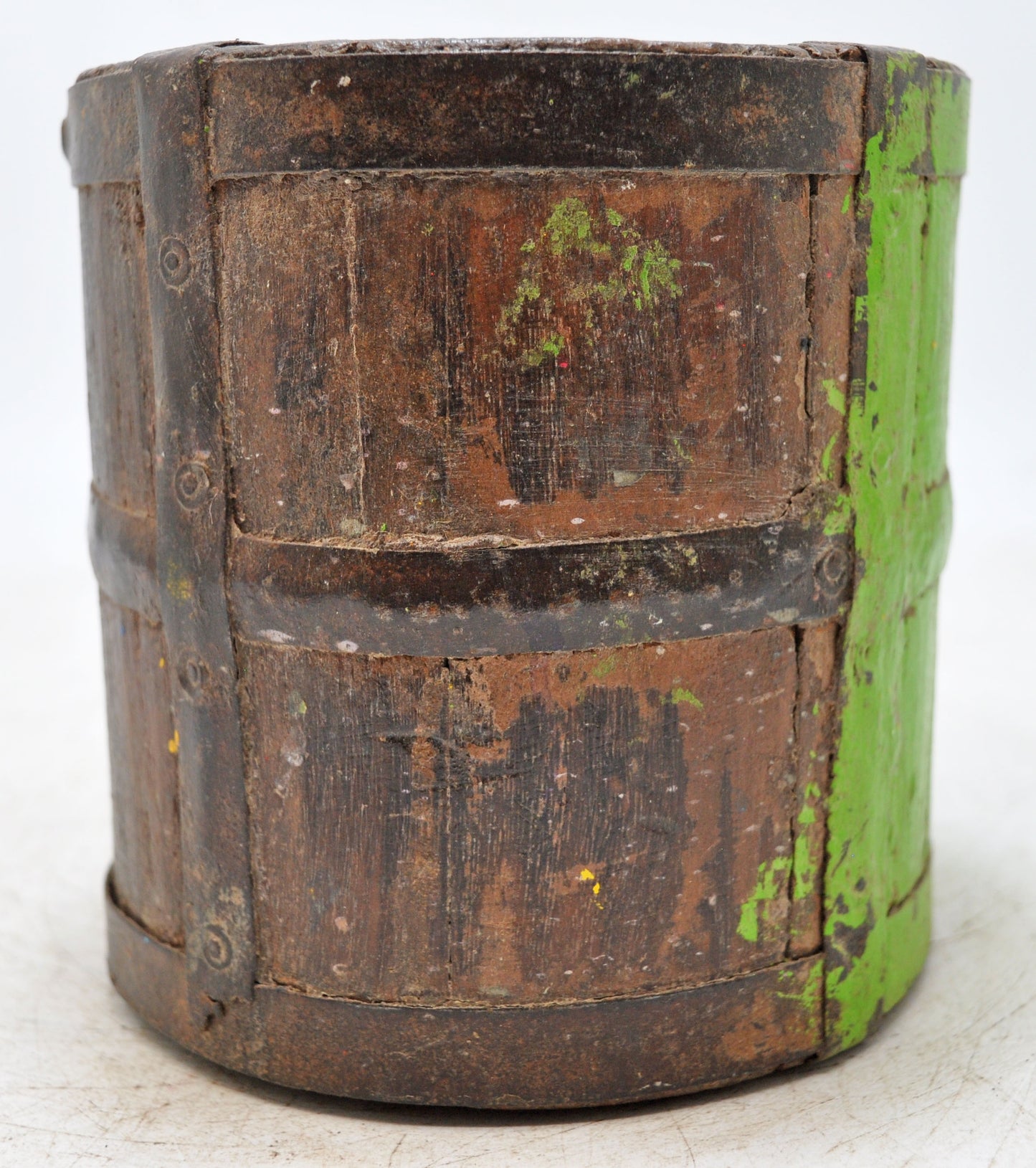 Vintage Wooden Round Grain Measurement Pot Original Old Hand Crafted