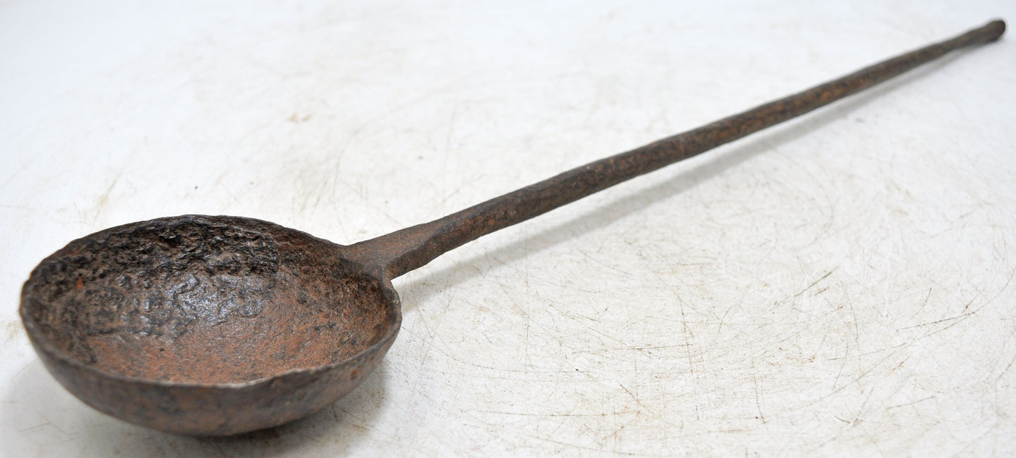 Antique Iron Kitchenware Long Serving Spoon Original Old Hand Crafted