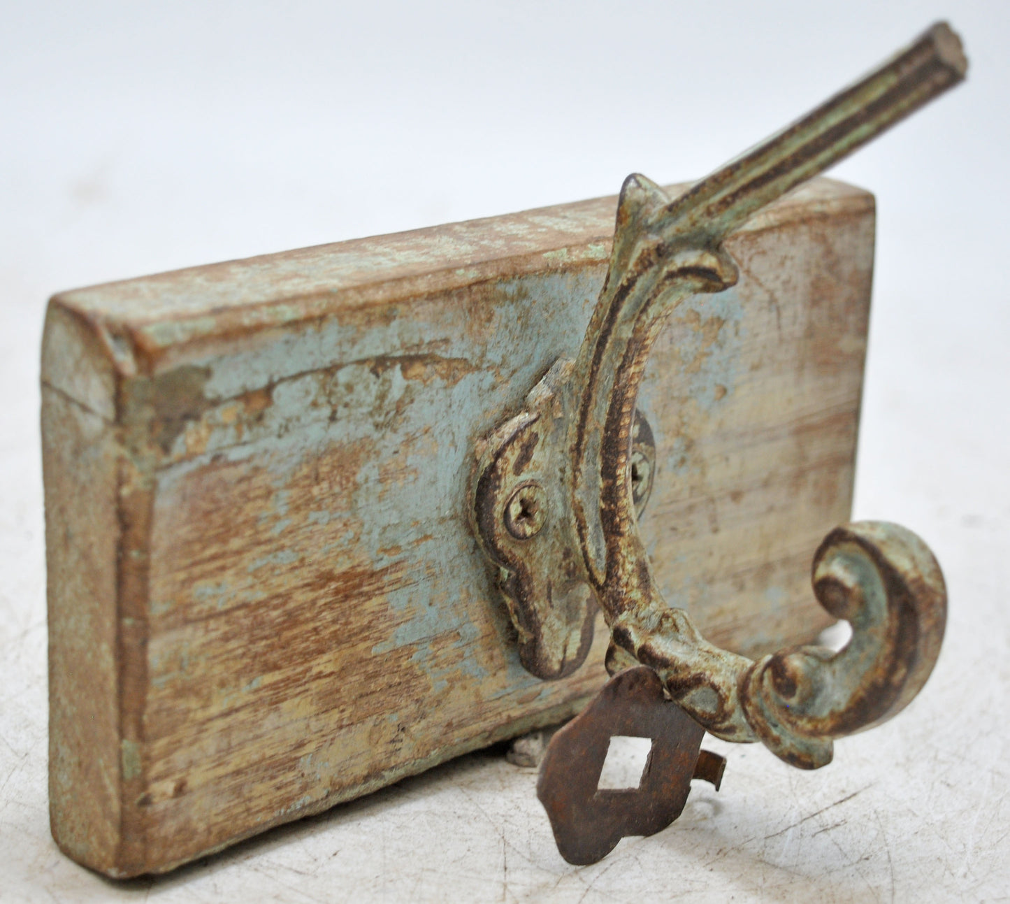 Antique Iron Wooden Wall Hanging 1 Hook Hanger Original Old Hand Crafted