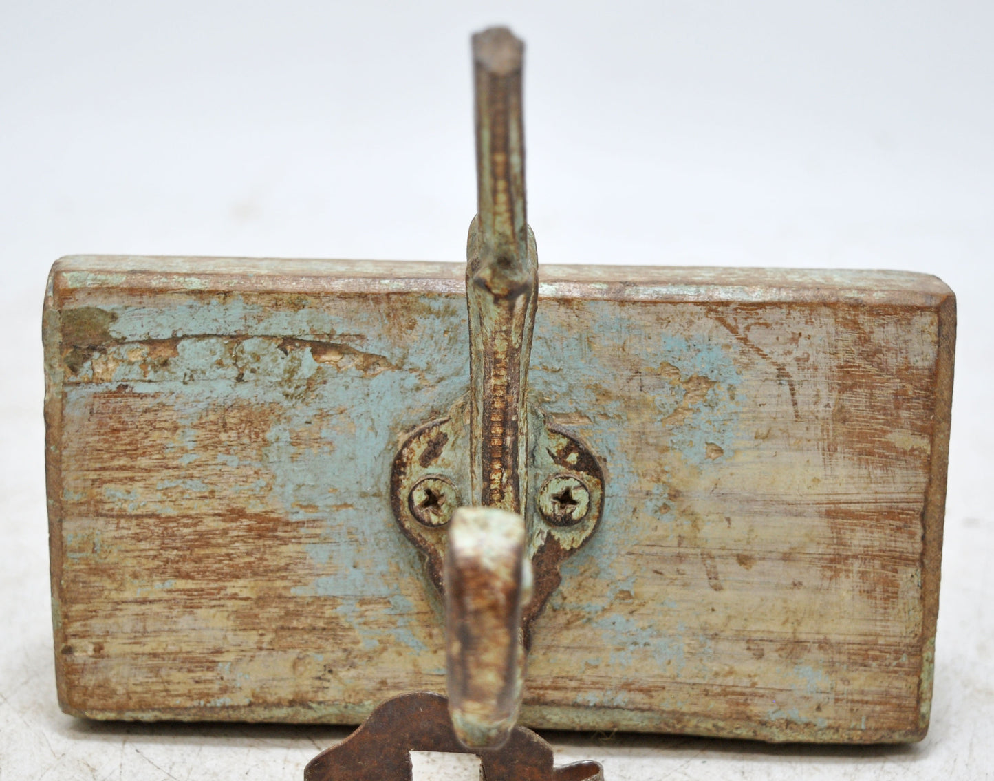 Antique Iron Wooden Wall Hanging 1 Hook Hanger Original Old Hand Crafted