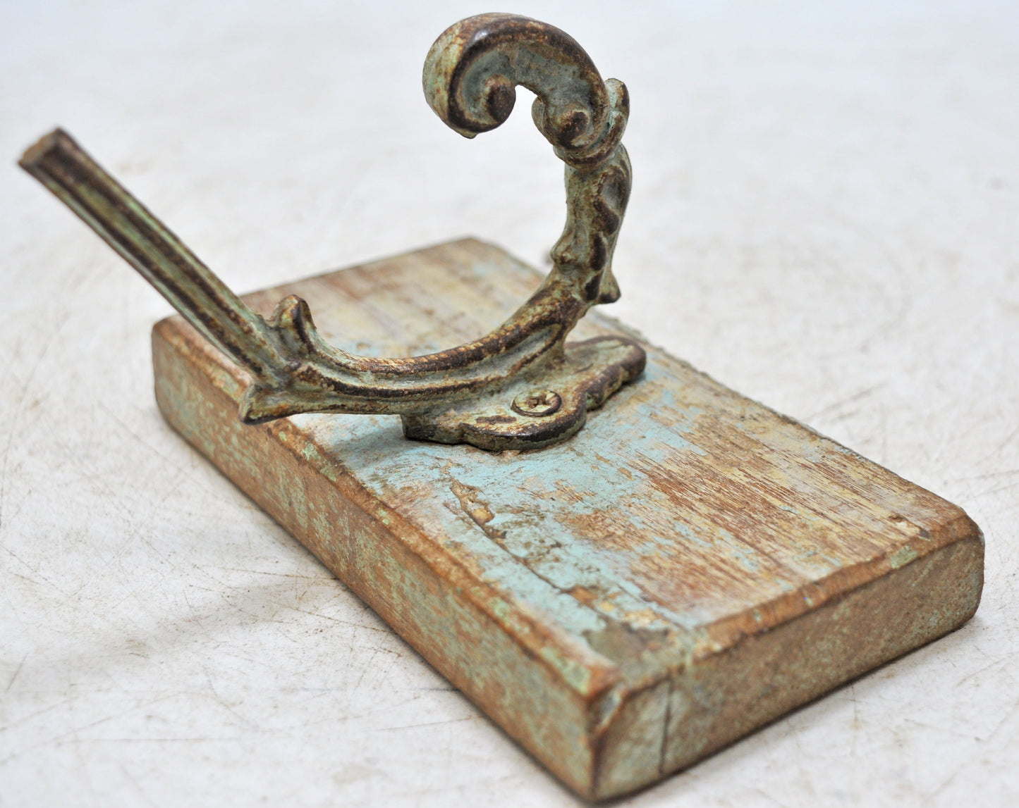 Antique Iron Wooden Wall Hanging 1 Hook Hanger Original Old Hand Crafted