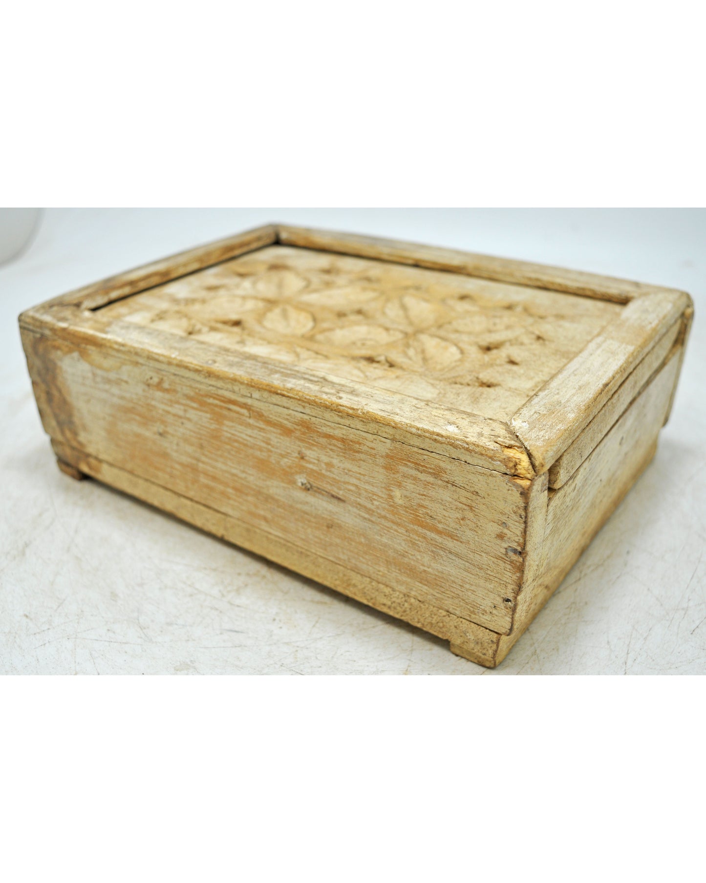 Vintage Wooden Kitchenware Spice Box Original Old Hand Crafted White Rustic