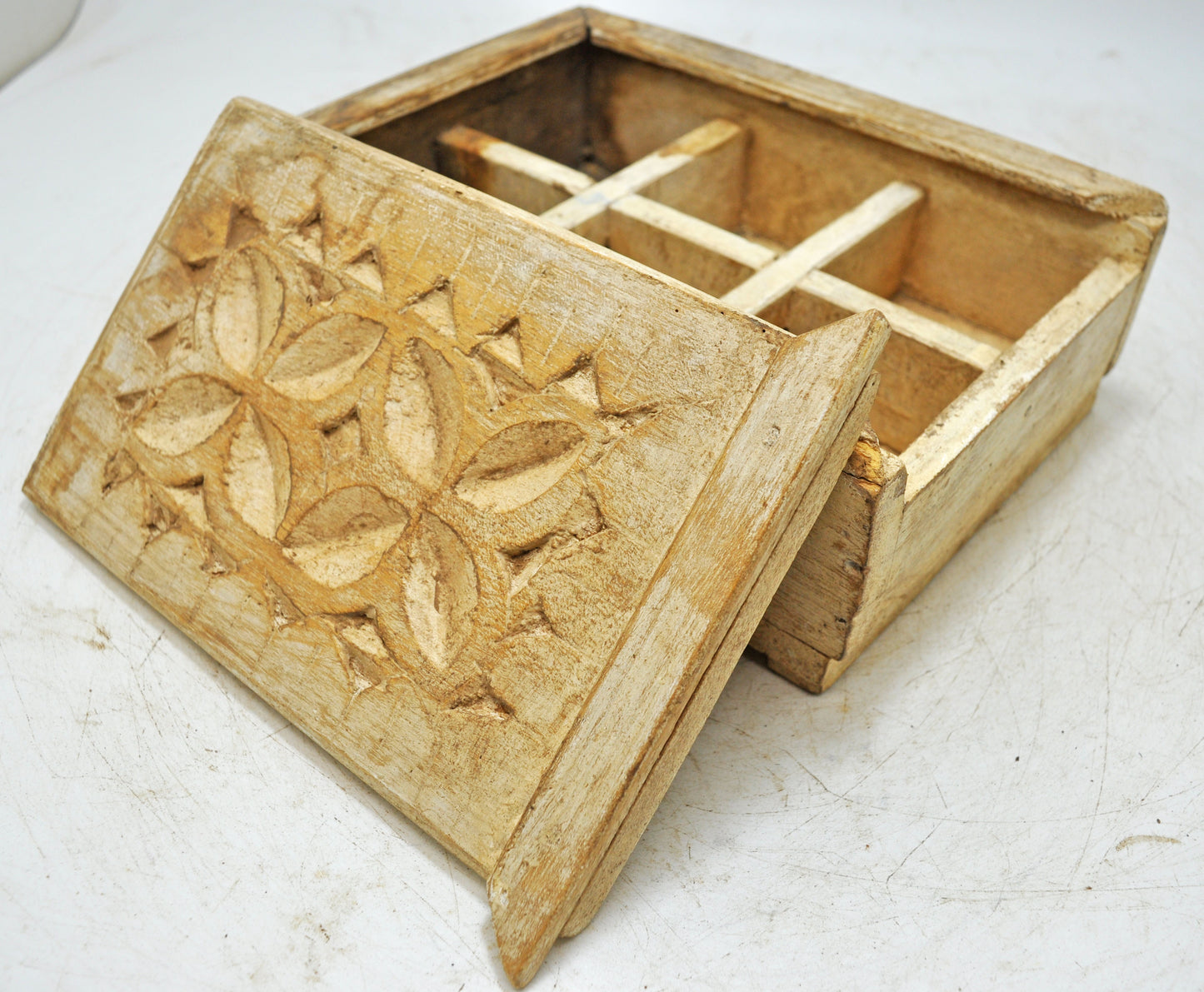 Vintage Wooden Kitchenware Spice Box Original Old Hand Crafted White Rustic