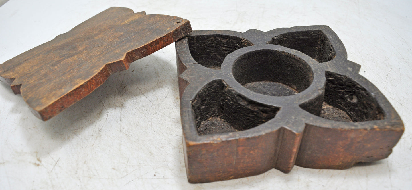 Antique Wooden Kitchenware Spice Box Original Old Hand Carved