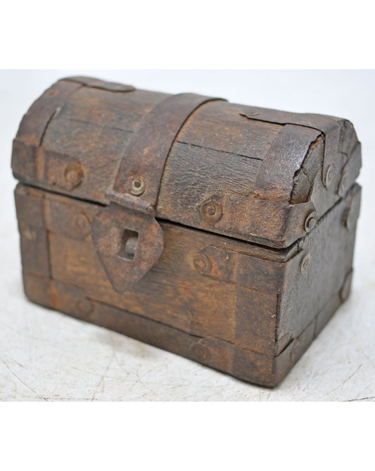 Vintage Wooden Small Half Round Storage Box Original Old Hand Crafted Metal Fitted