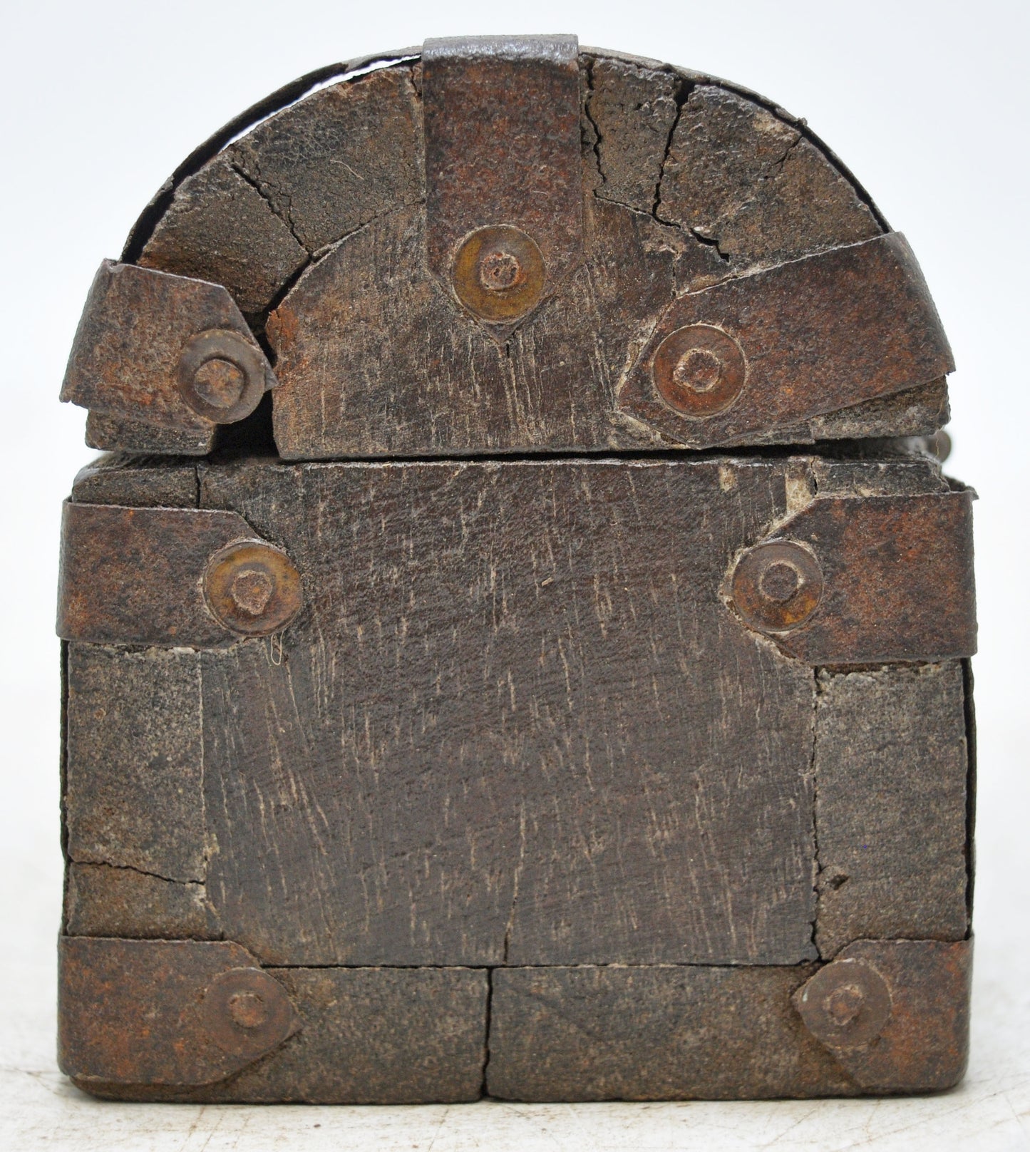 Vintage Wooden Small Half Round Storage Box Original Old Hand Crafted Metal Fitted