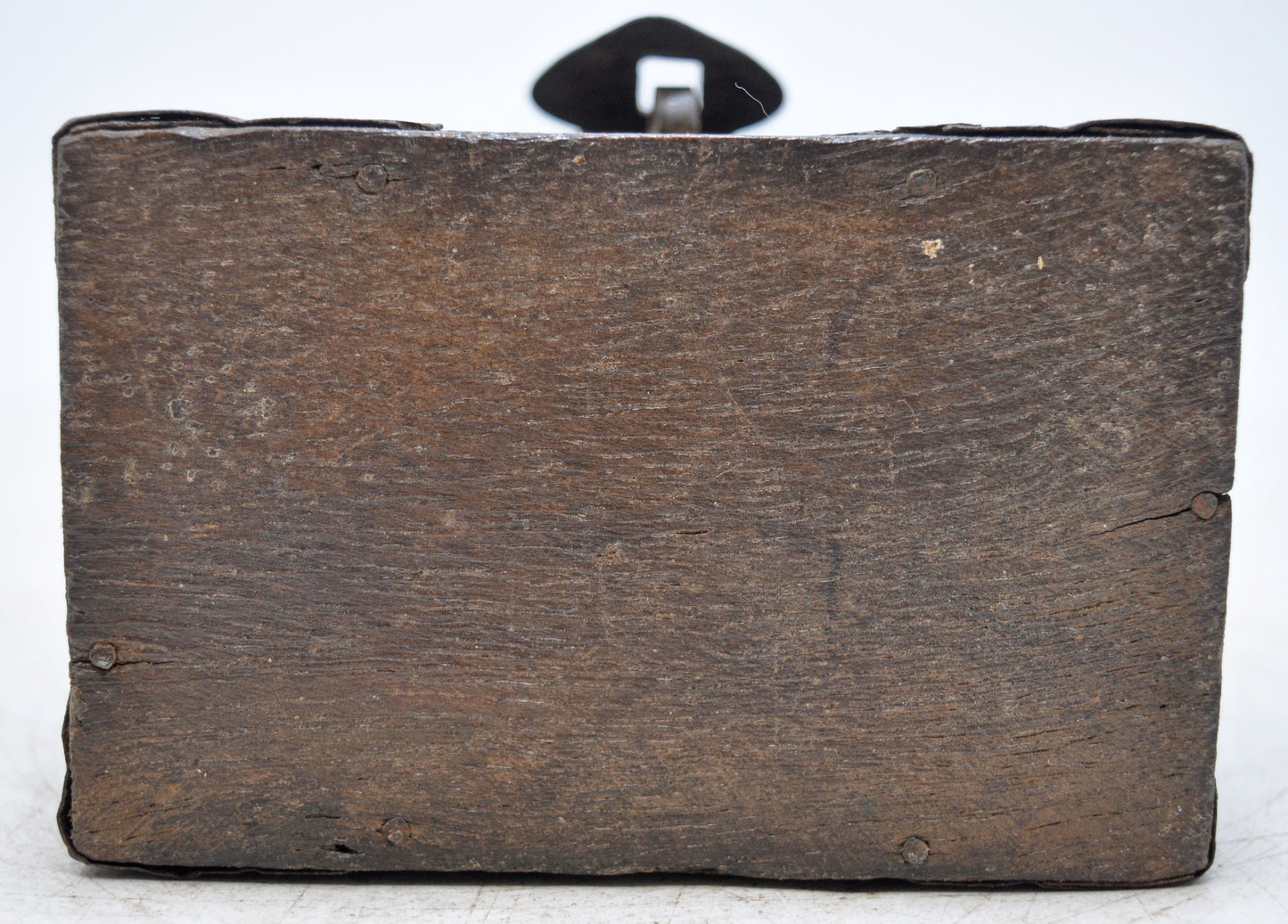 Vintage Wooden Small Half Round Storage Box Original Old Hand Crafted Metal Fitted