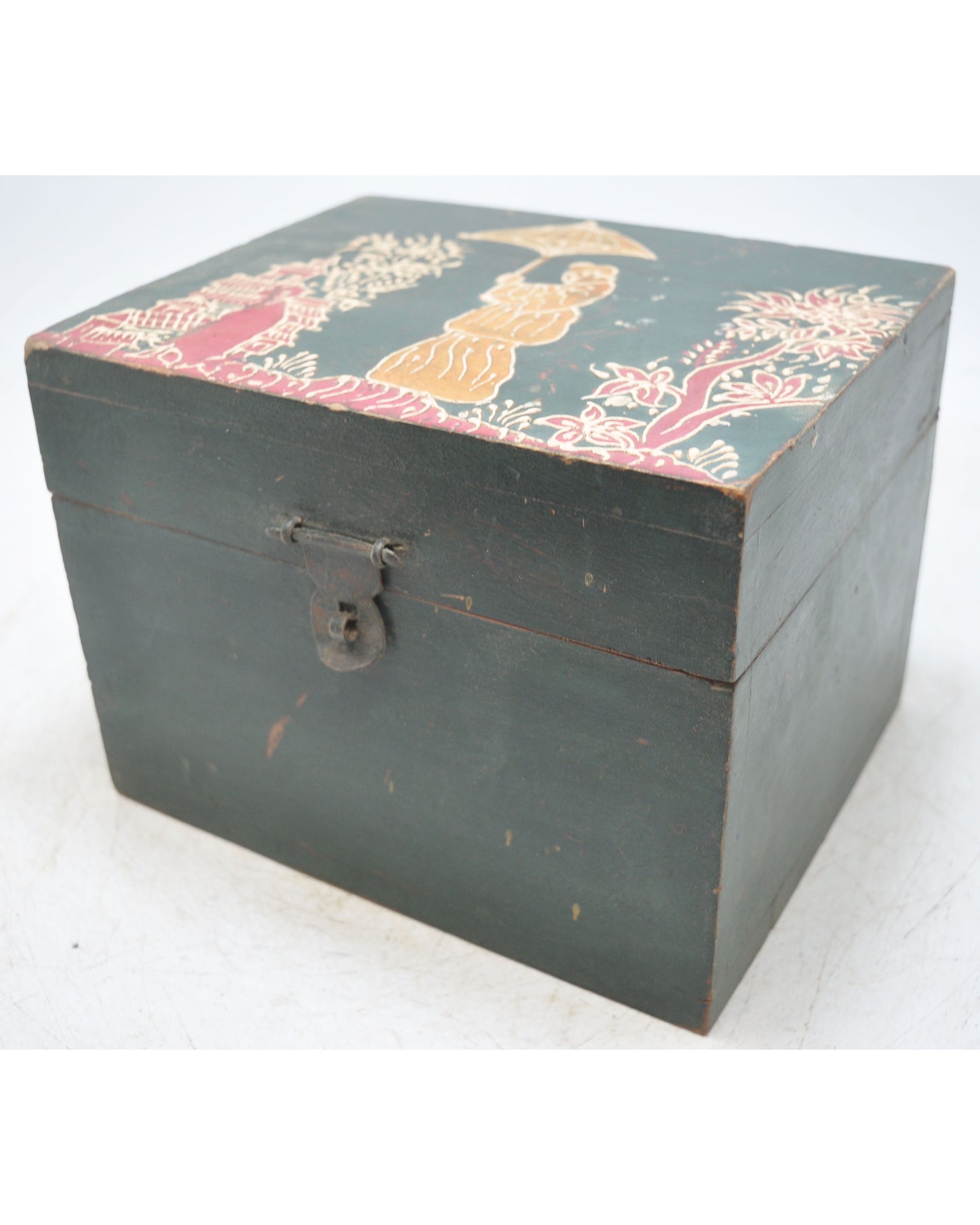 Vintage Wooden Storage Chest Box Original Old Hand Crafted Painted