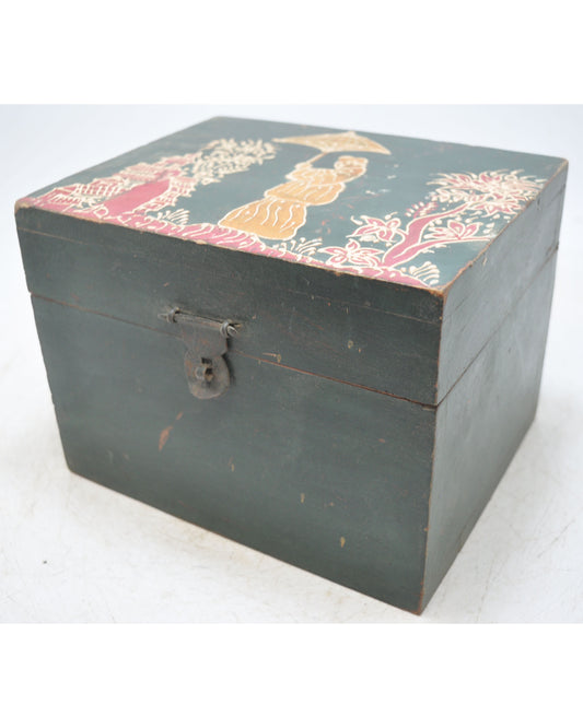 Vintage Wooden Storage Chest Box Original Old Hand Crafted Painted