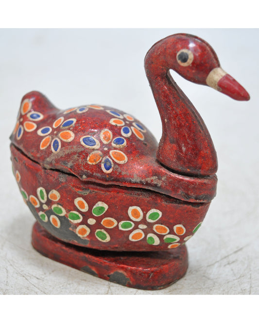 Antique Wooden Bird Shaped Kum Kum Powder Tika Box Original Old Hand Carved Painted