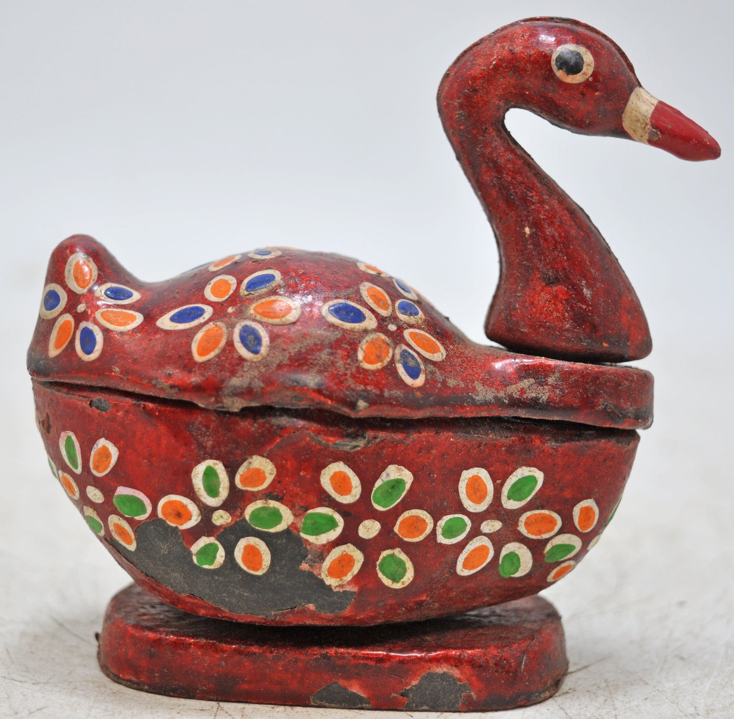 Antique Wooden Bird Shaped Kum Kum Powder Tika Box Original Old Hand Carved Painted