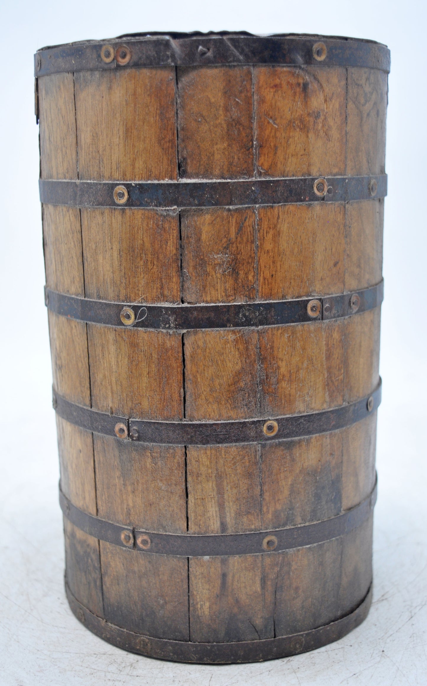 Vintage Wooden Grain Measurement Pot Original Old Hand Crafted Metal Fitted