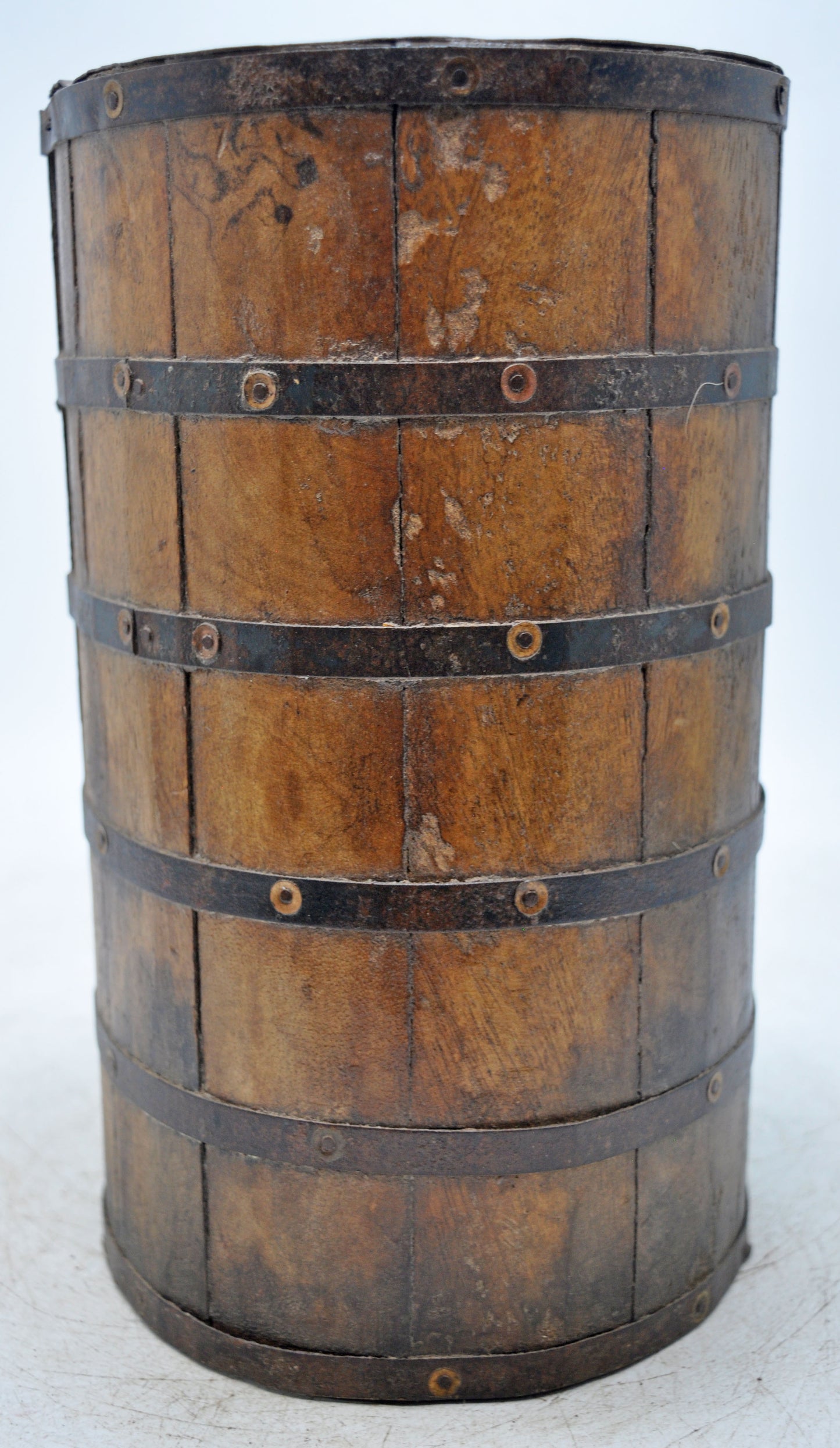 Vintage Wooden Grain Measurement Pot Original Old Hand Crafted Metal Fitted