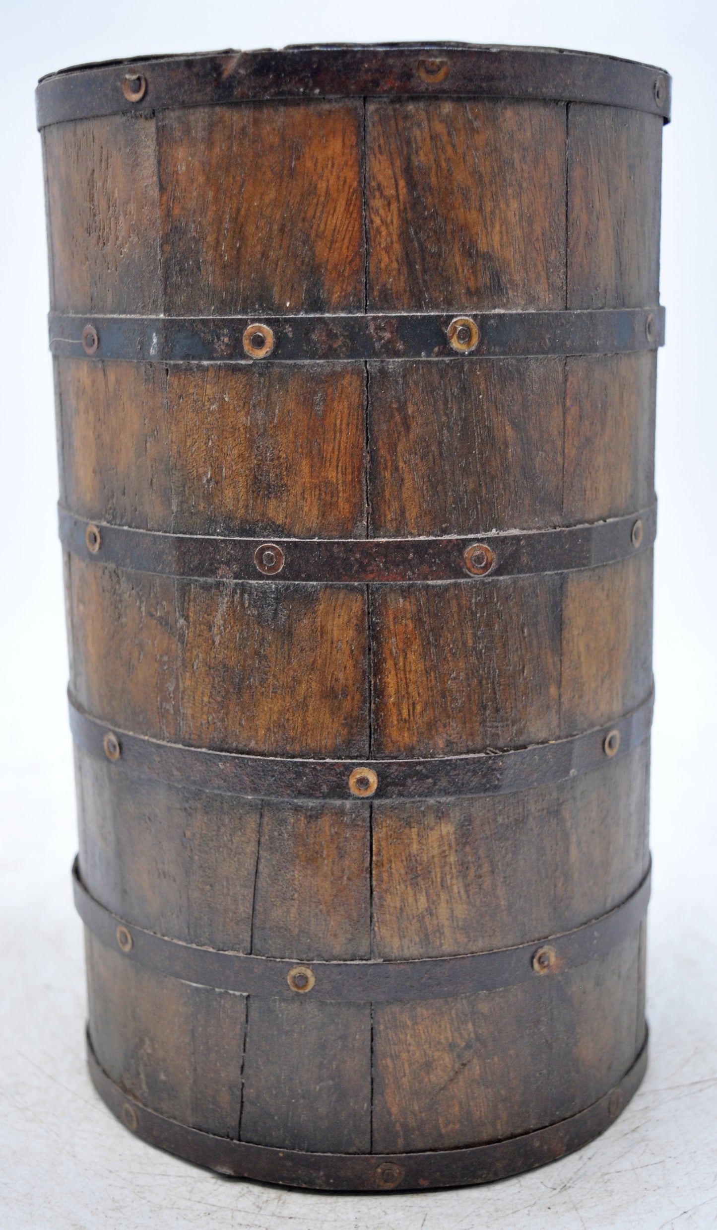 Vintage Wooden Grain Measurement Pot Original Old Hand Crafted Metal Fitted