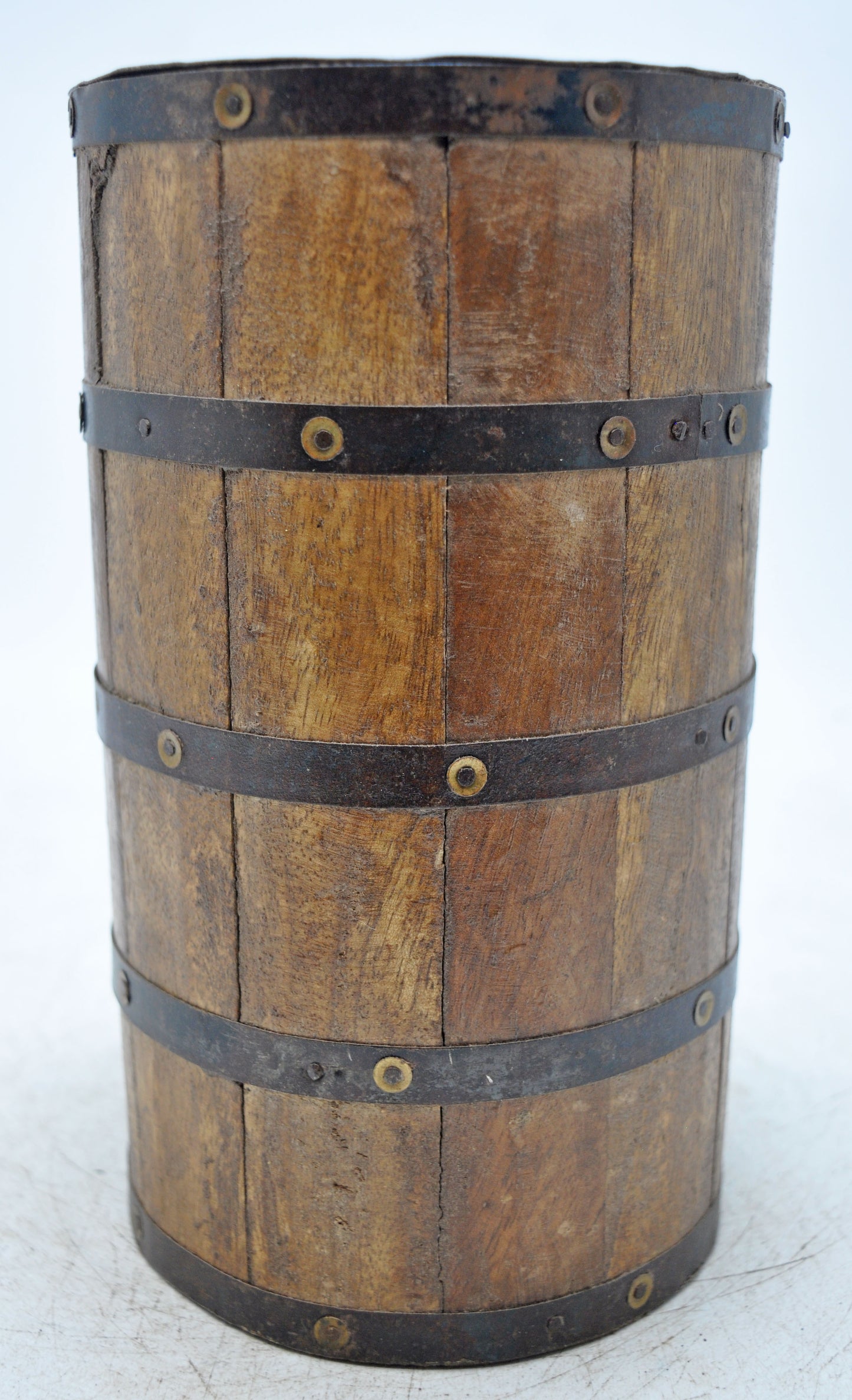 Vintage Wooden Grain Measurement Pot Original Old Hand Crafted Metal Fitted