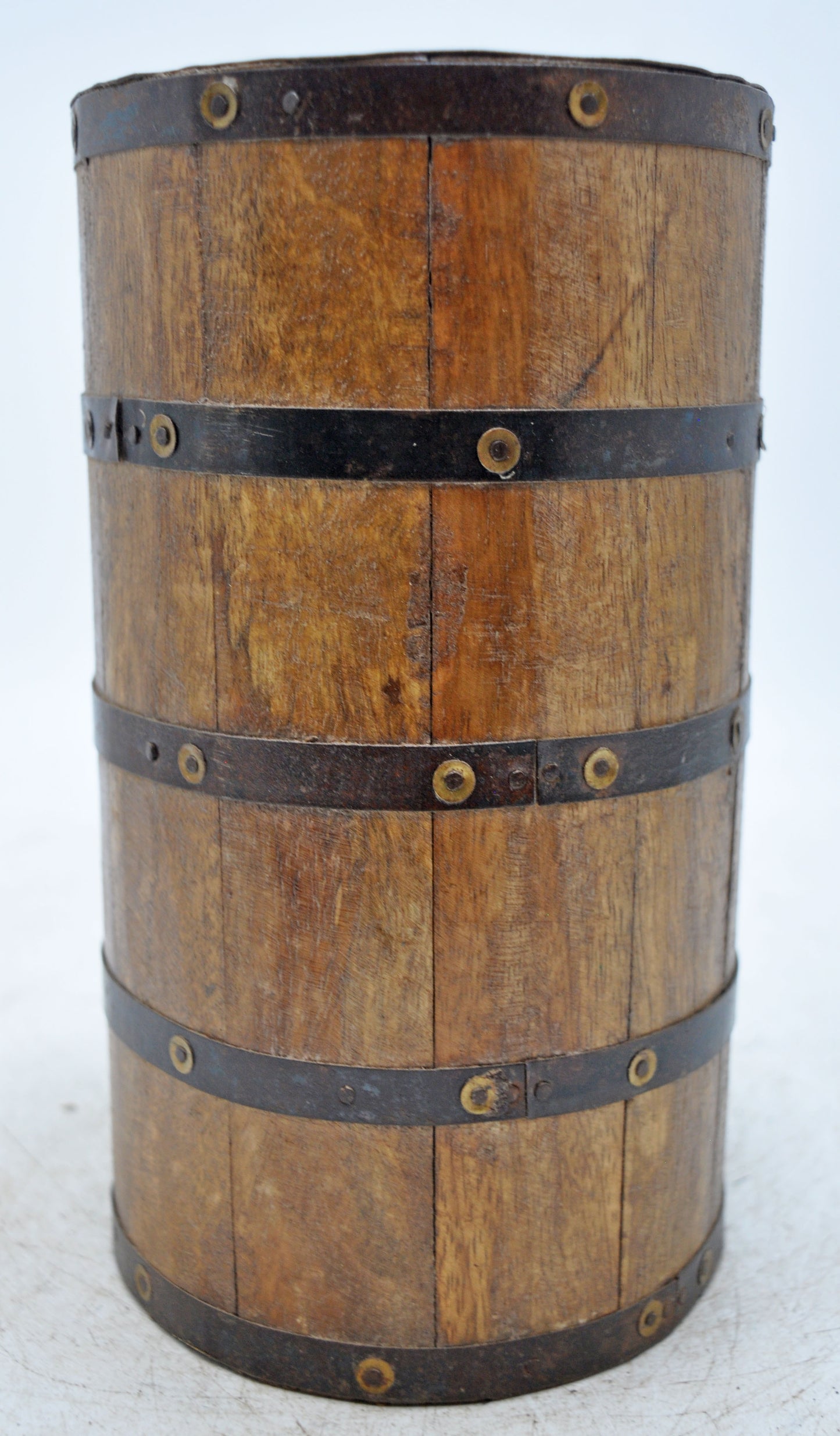 Vintage Wooden Grain Measurement Pot Original Old Hand Crafted Metal Fitted