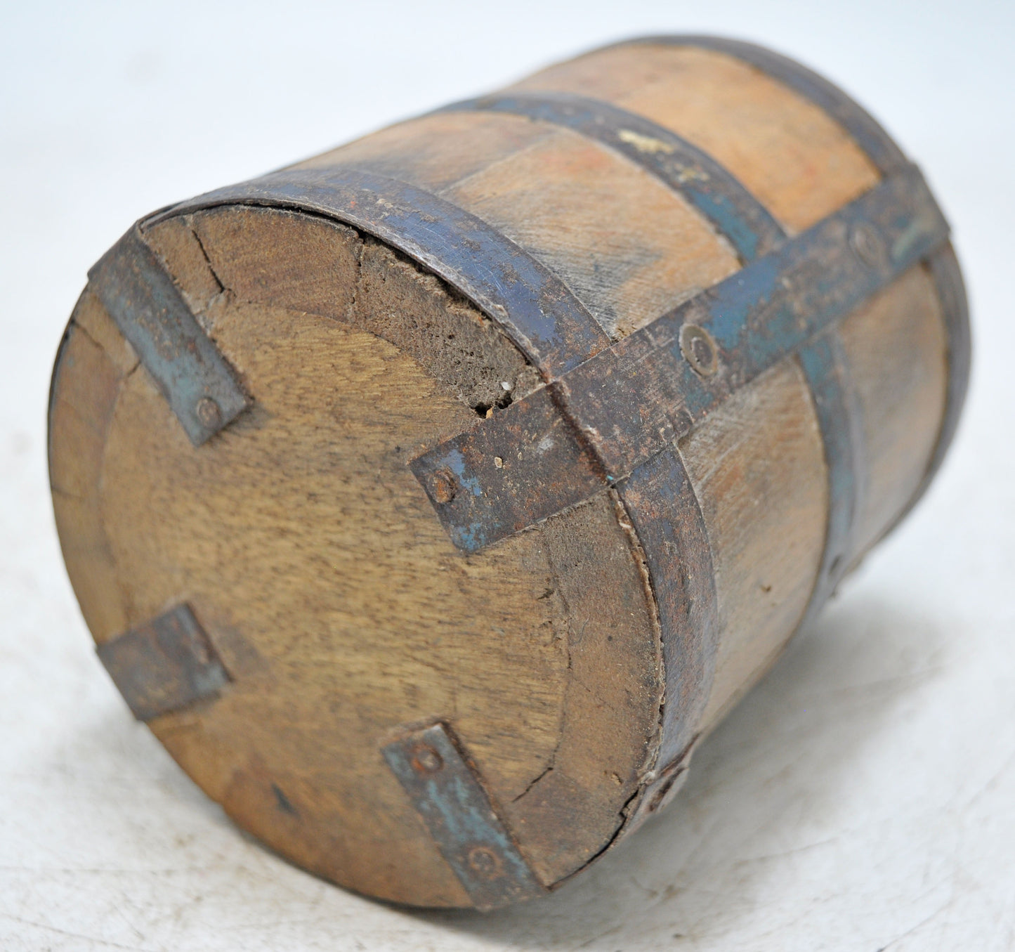 Vintage Wooden Grain Measurement Pot Original Old Hand Crafted Metal Fitted