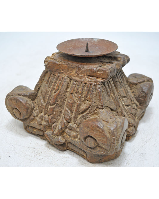 Antique Wooden Carving Block Candle Stand Original Old Hand Crafted