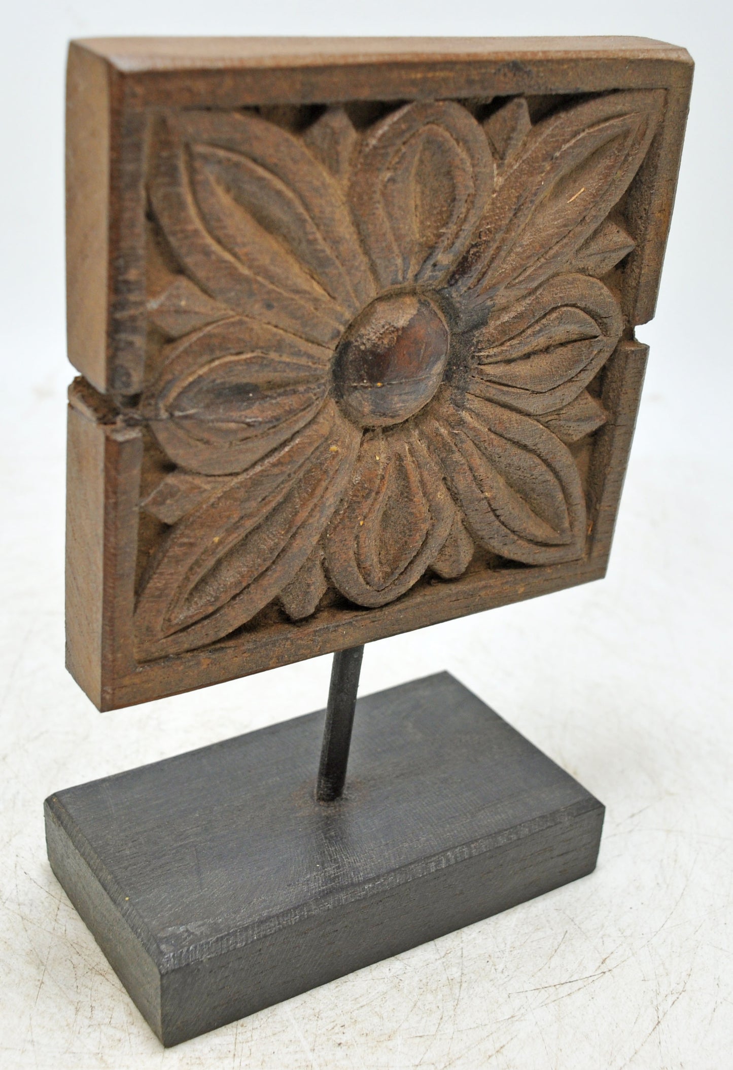 Antique Wooden Flower Carving Panel Plaque Original Old Hand Carved