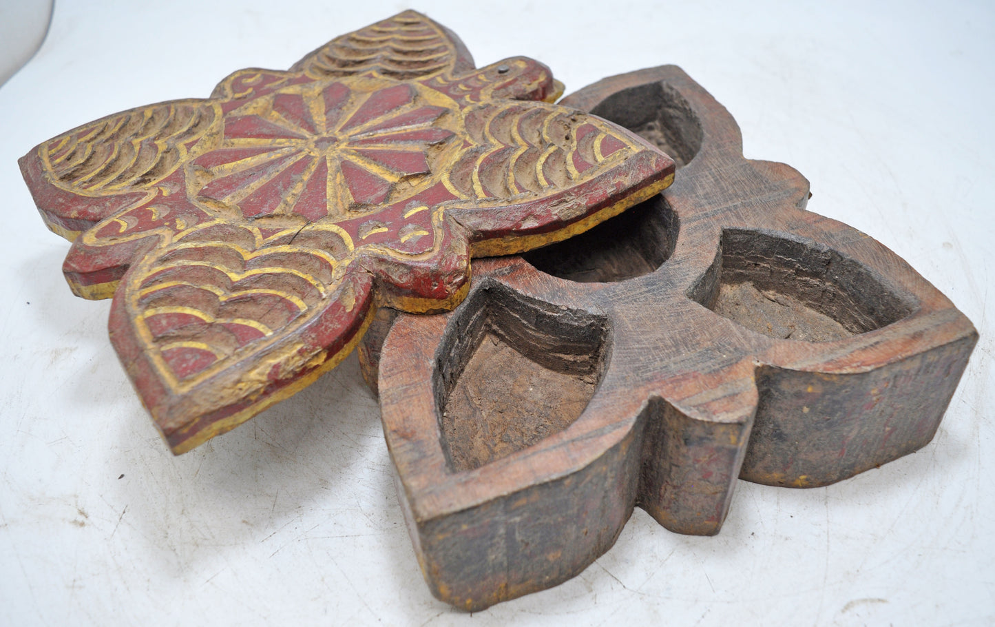 Antique Wooden Kitchenware Spice Box Original Old Hand Carved