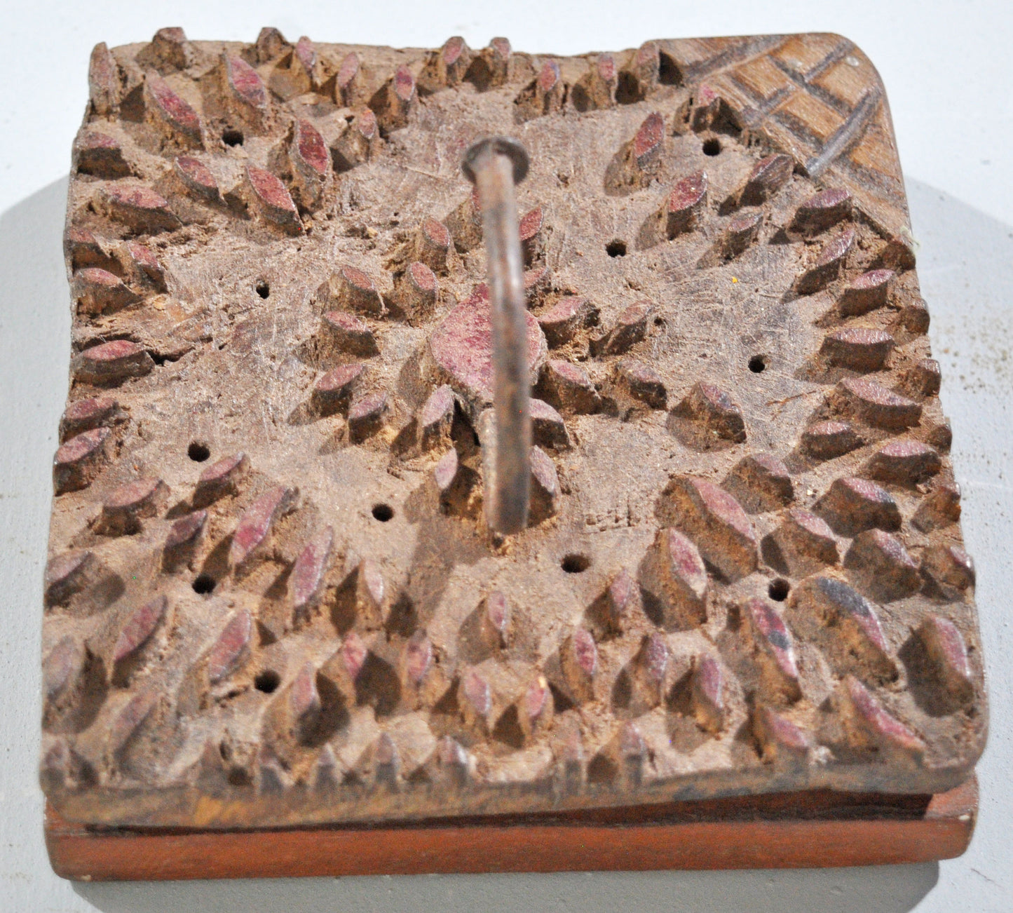 Antique Wooden Textile Printing Block Hook Hanger Original Old Hand Carved