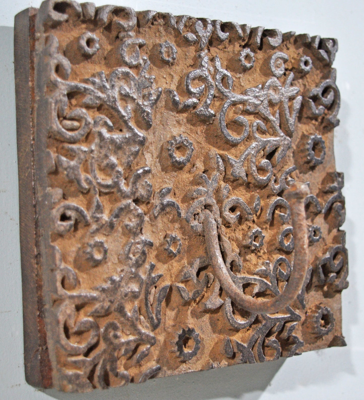 Antique Wooden Textile Printing Block Hook Hanger Original Old Hand Carved
