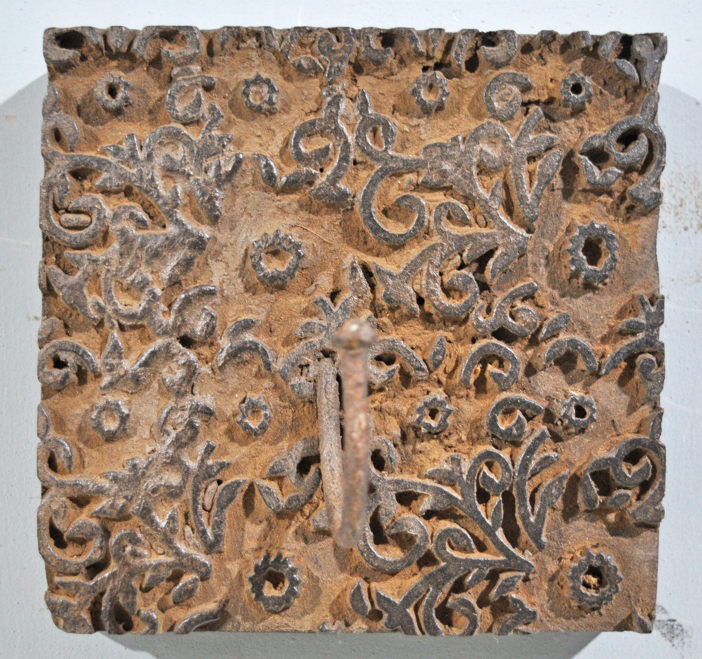Antique Wooden Textile Printing Block Hook Hanger Original Old Hand Carved