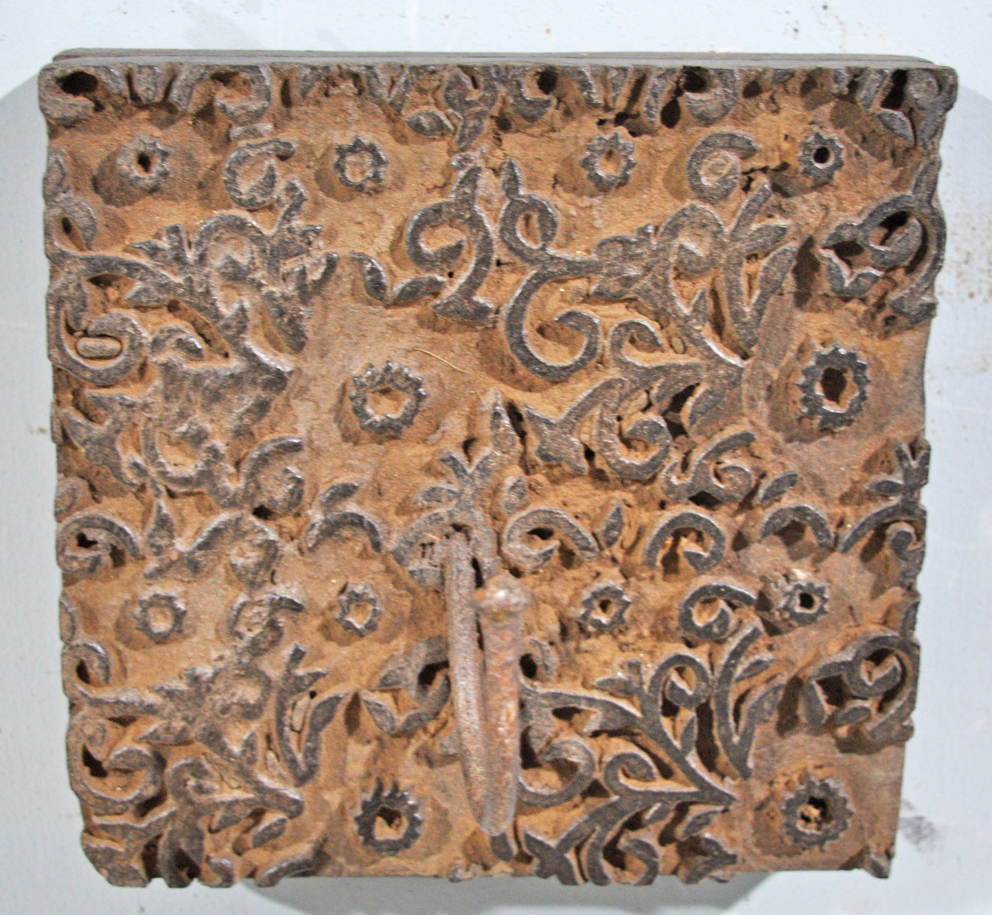 Antique Wooden Textile Printing Block Hook Hanger Original Old Hand Carved