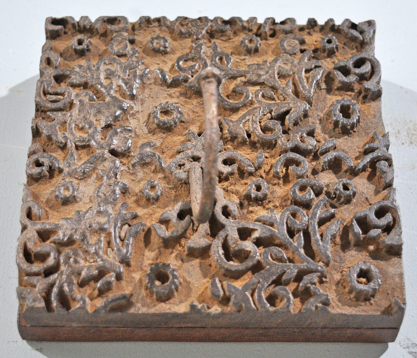 Antique Wooden Textile Printing Block Hook Hanger Original Old Hand Carved