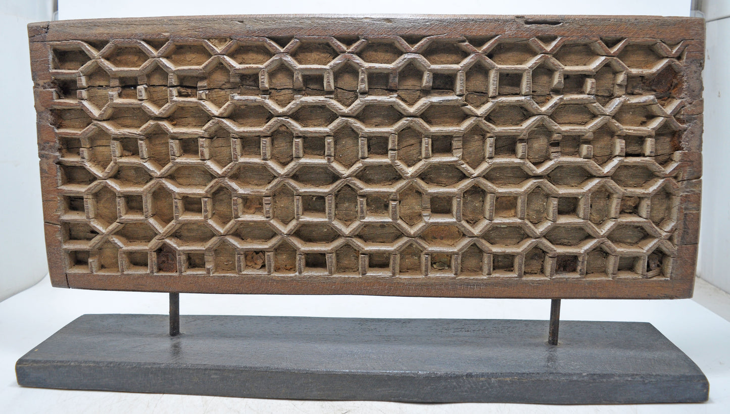Antique Wooden Geometrical Carving Decorative Panel Original Old Fine Hand Carved