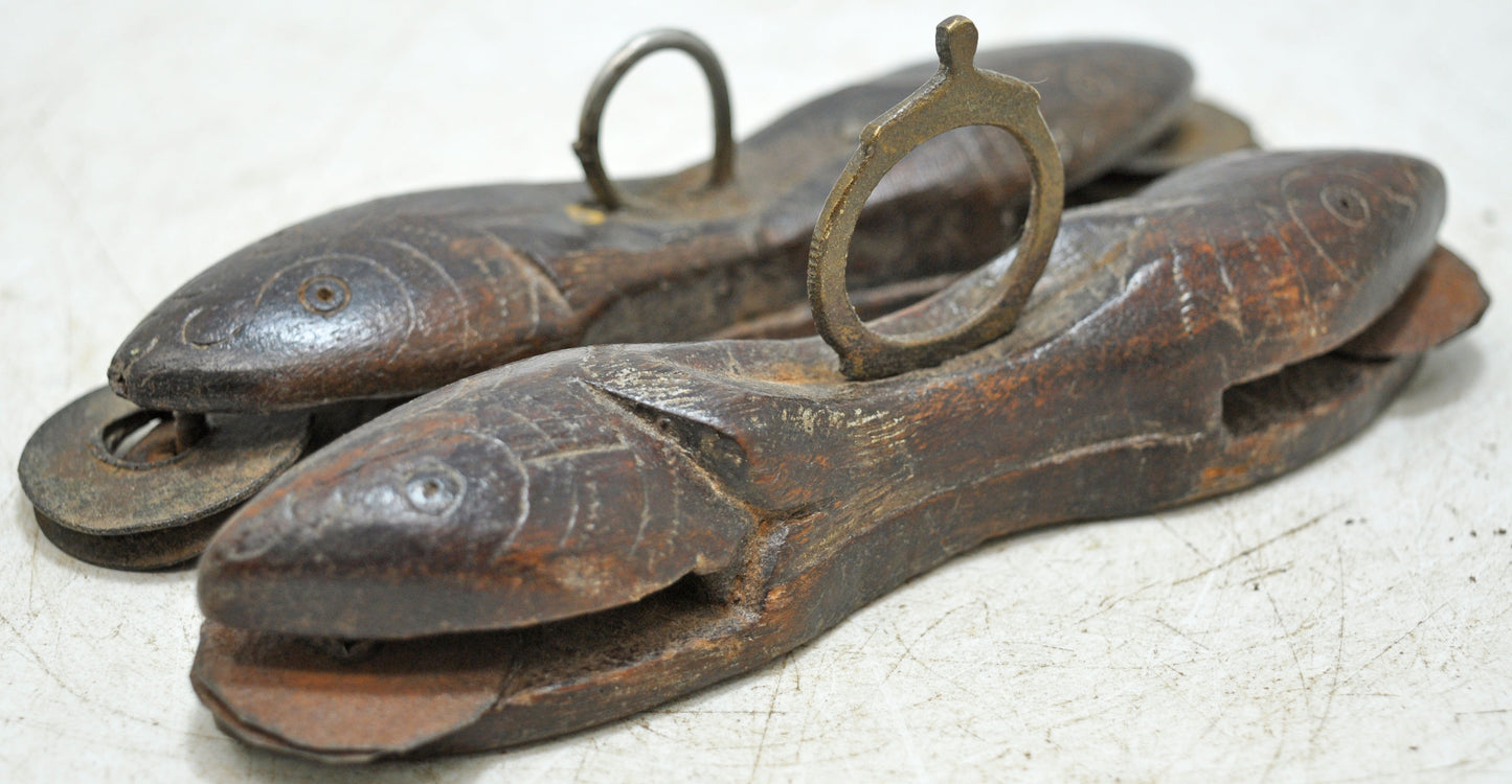 Antique Wooden Holy Man's Musical Clamps Original Old Hand Carved