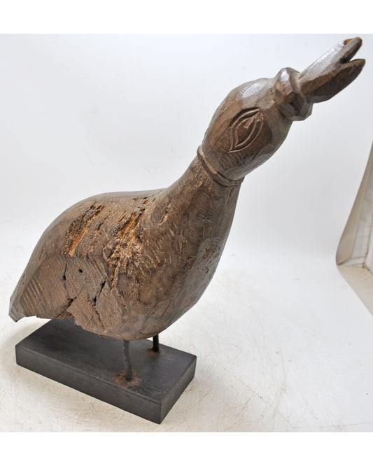 Antique Wooden Large Bird Crane Figurine Original Old Hand Carved