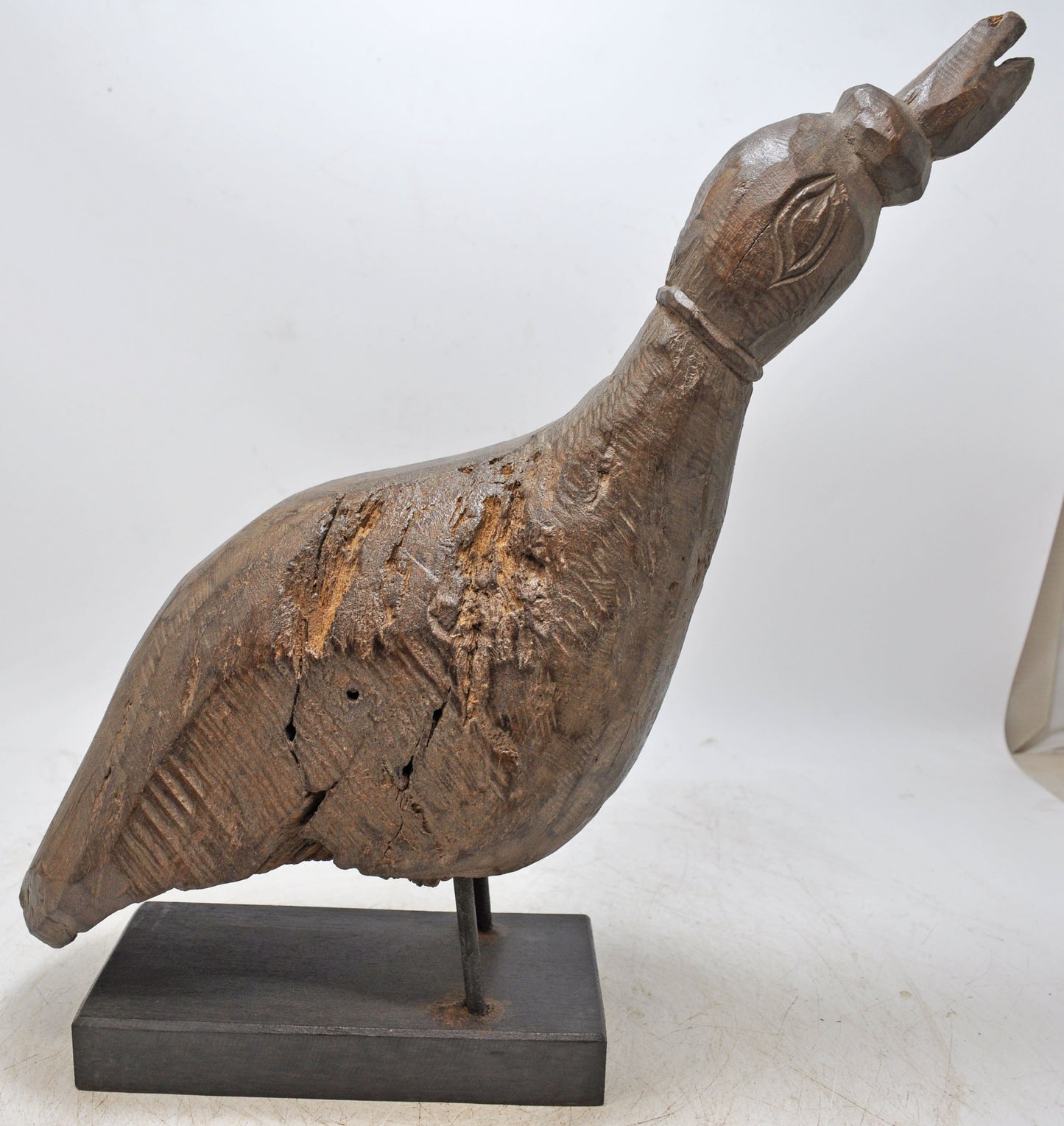 Antique Wooden Large Bird Crane Figurine Original Old Hand Carved