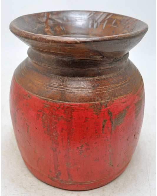 Antique Wooden Himalayan Water Pot Original Old Hand Carved