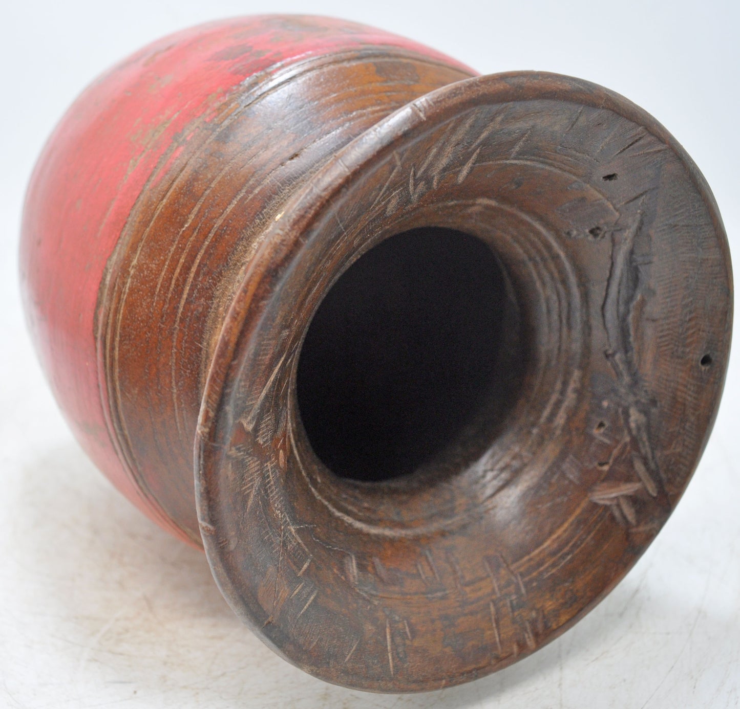 Antique Wooden Himalayan Water Pot Original Old Hand Carved