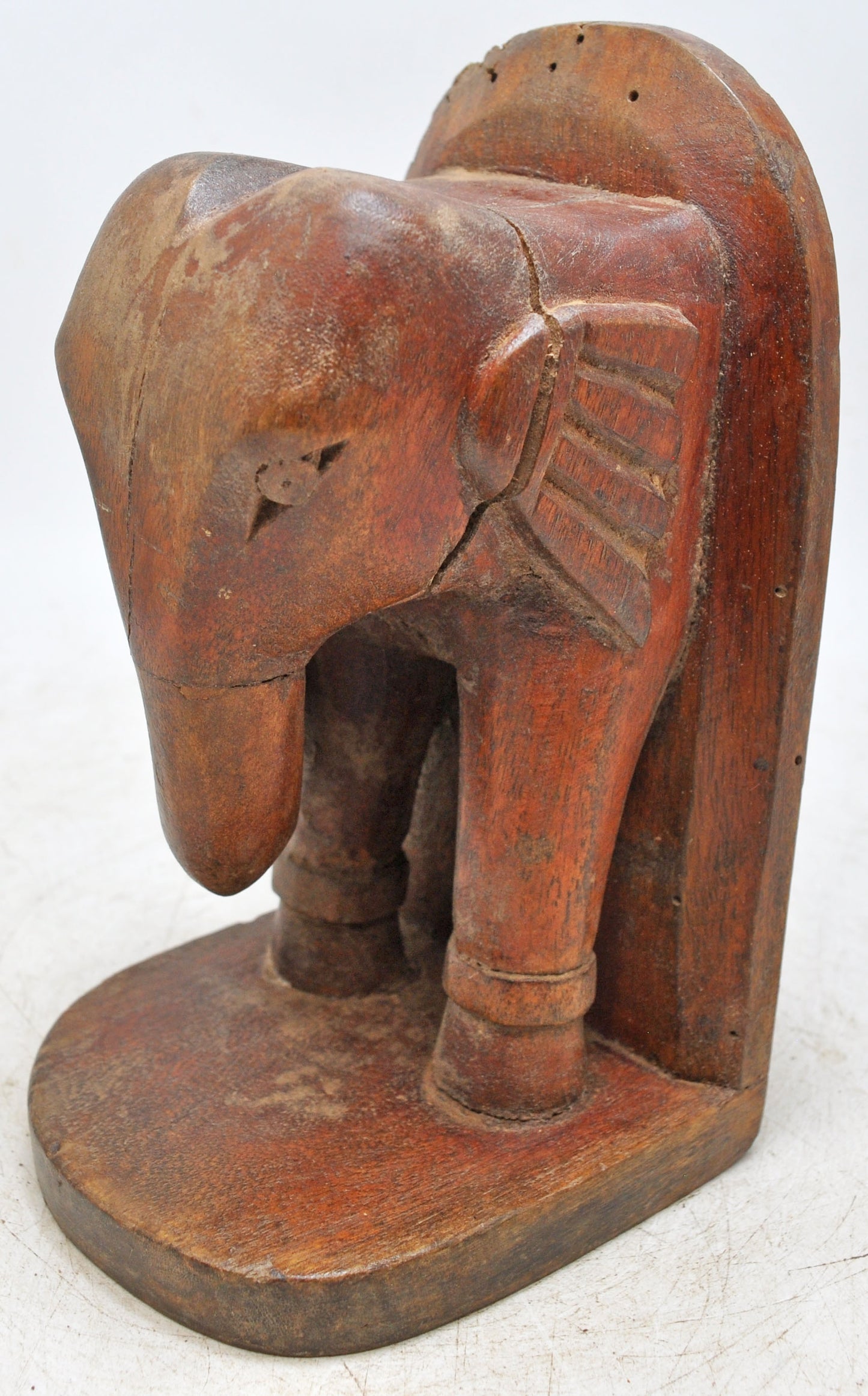 Vintage Wooden Elephant Figurine Bookend Original Old Hand Carved