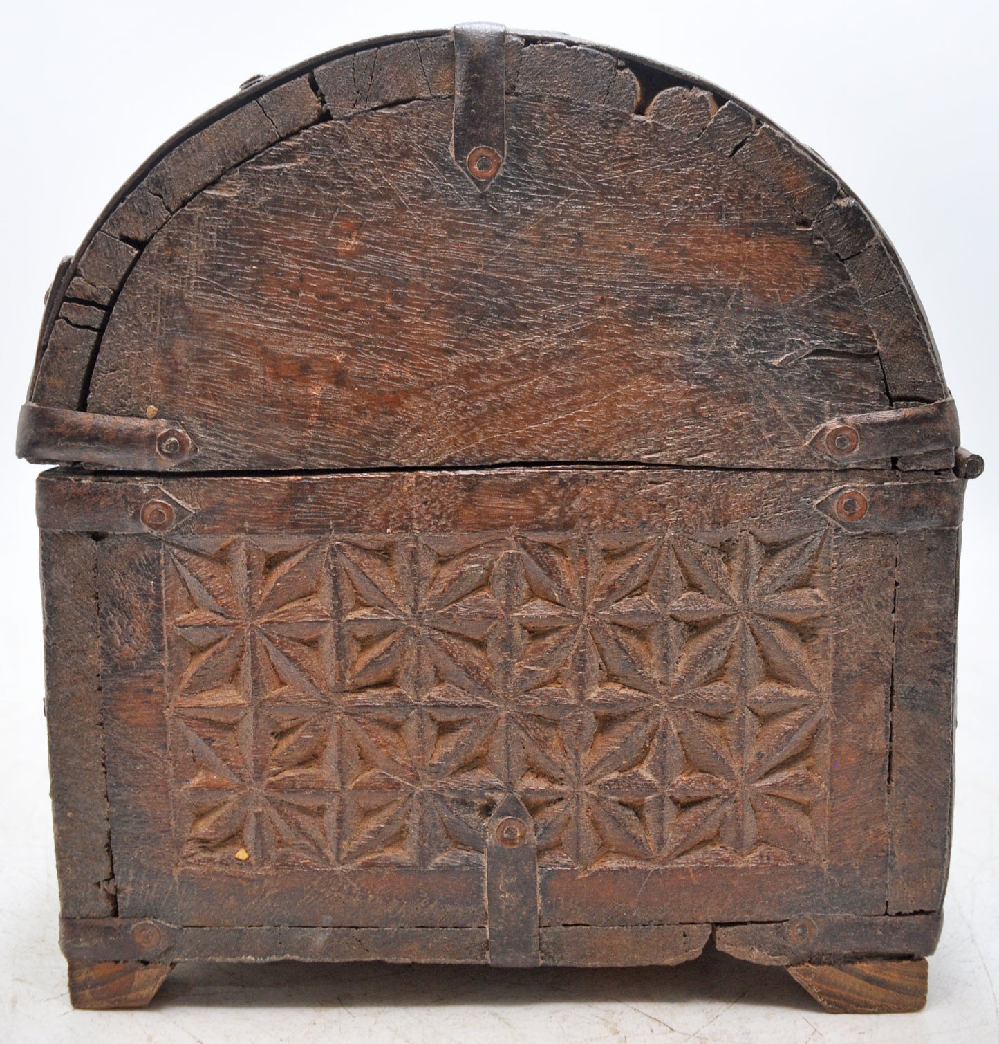 Vintage Wooden Half Round Top Storage Chest Box Original Old Hand Carved