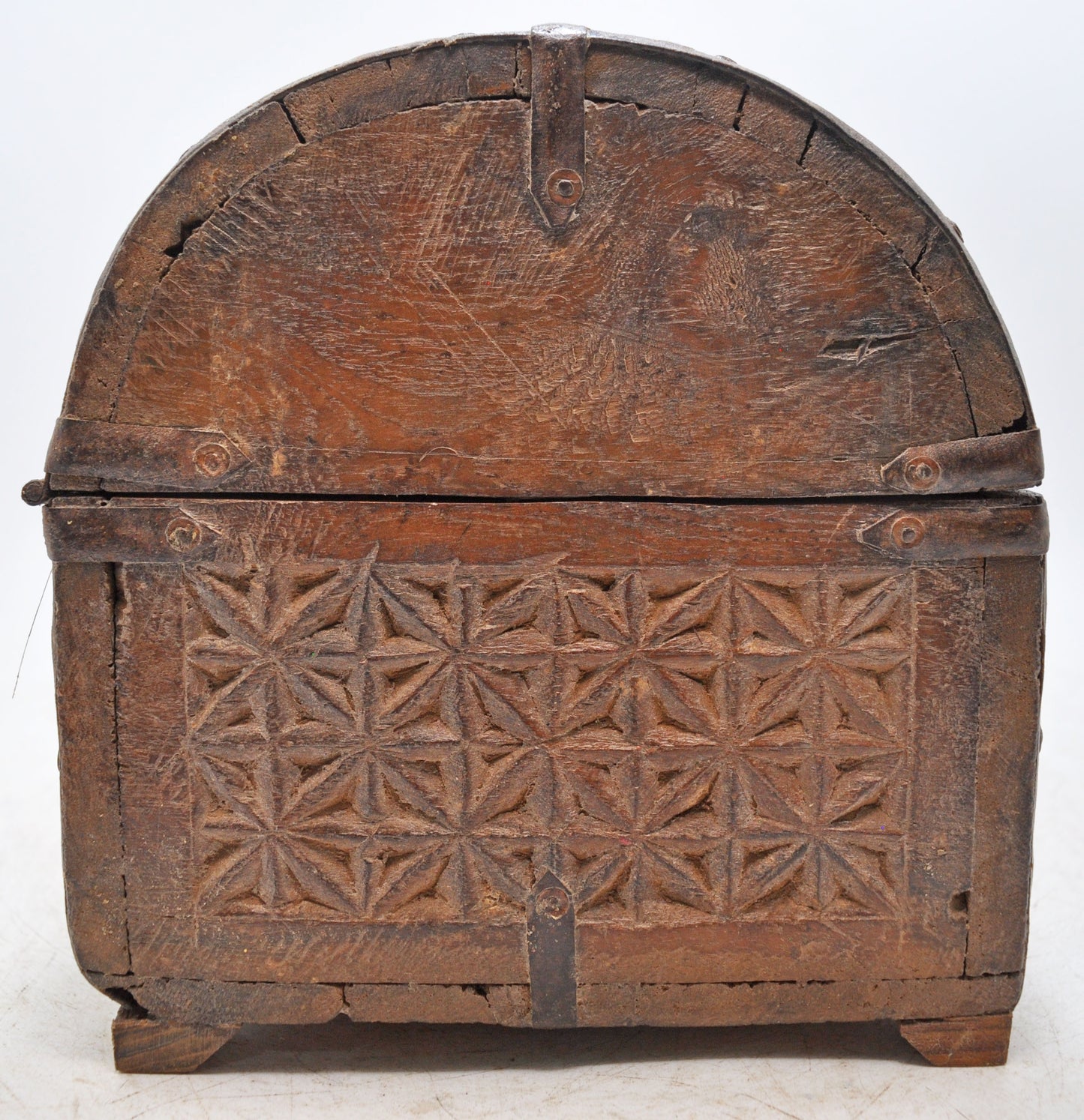 Vintage Wooden Half Round Top Storage Chest Box Original Old Hand Carved