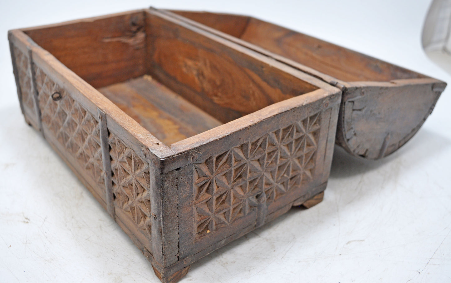 Vintage Wooden Half Round Top Storage Chest Box Original Old Hand Carved